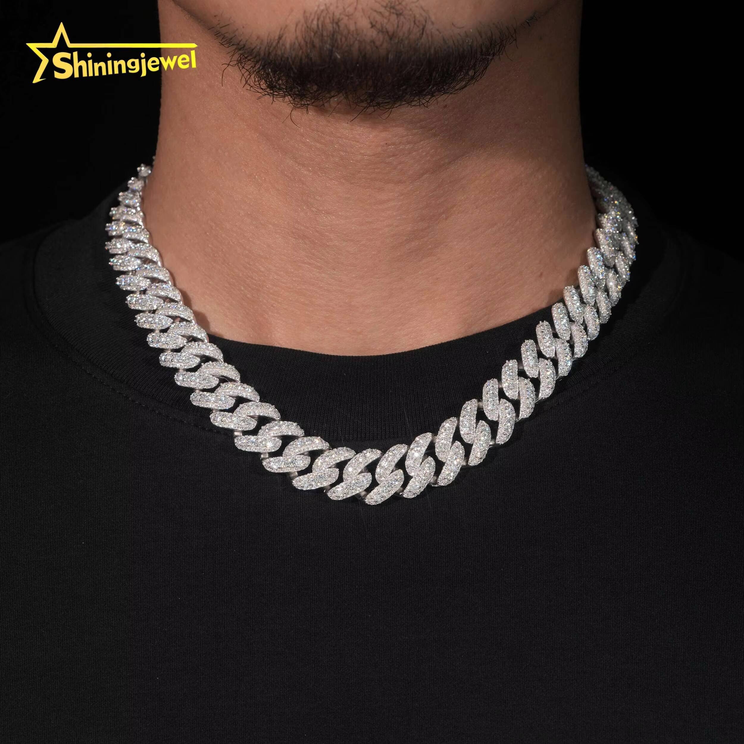 Pass Diamond Test VVS Moissanite Diamond Iced Out 13mm Cuban Link Chain S925 Gold Plated Rise Moissanite Hip Hop Necklace Chain