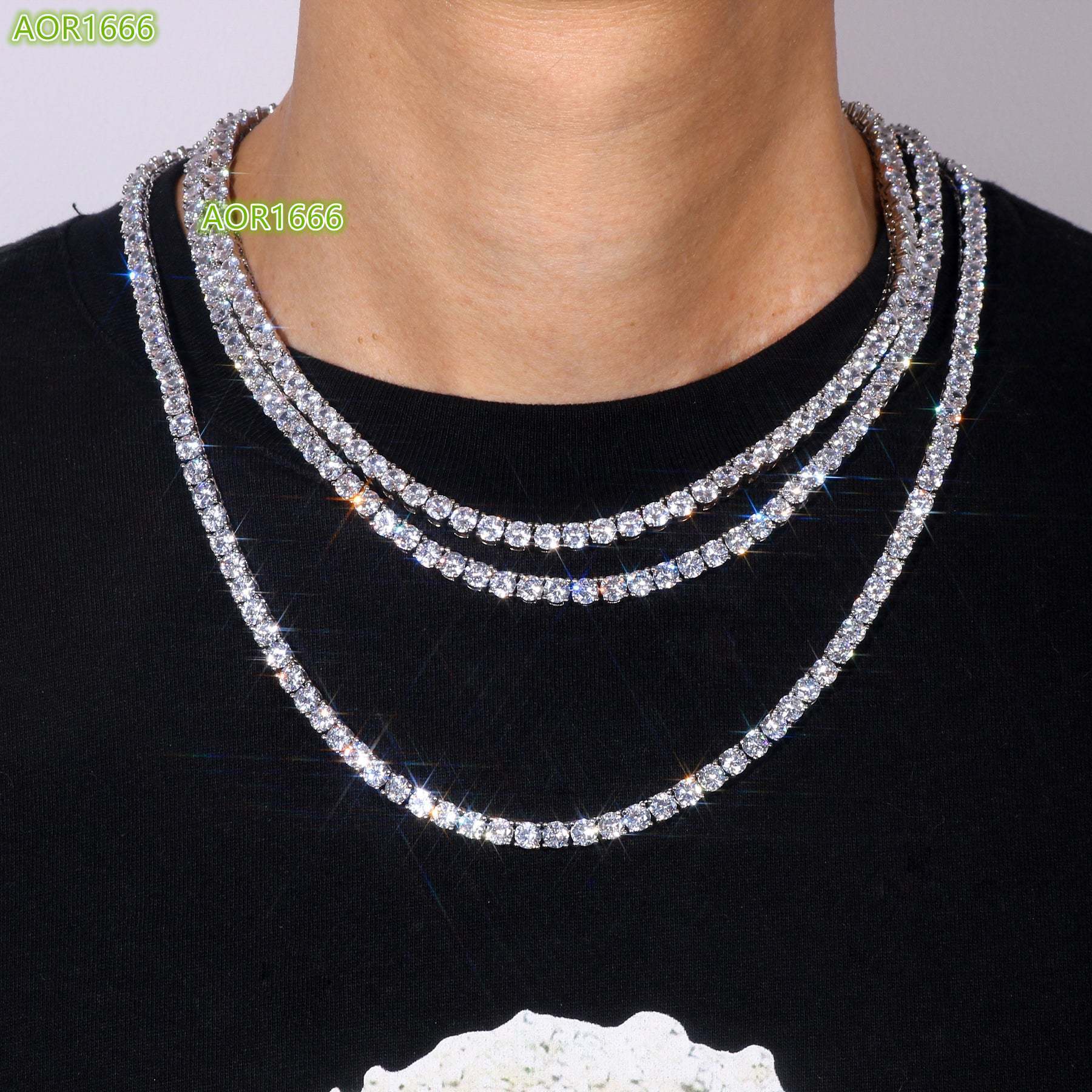 Wholesale Full Diamond Necklace Moissanite Tennis Link Chain 925 Sterling Silver 1 Piece Gold Plated Hiphop Choker Necklaces