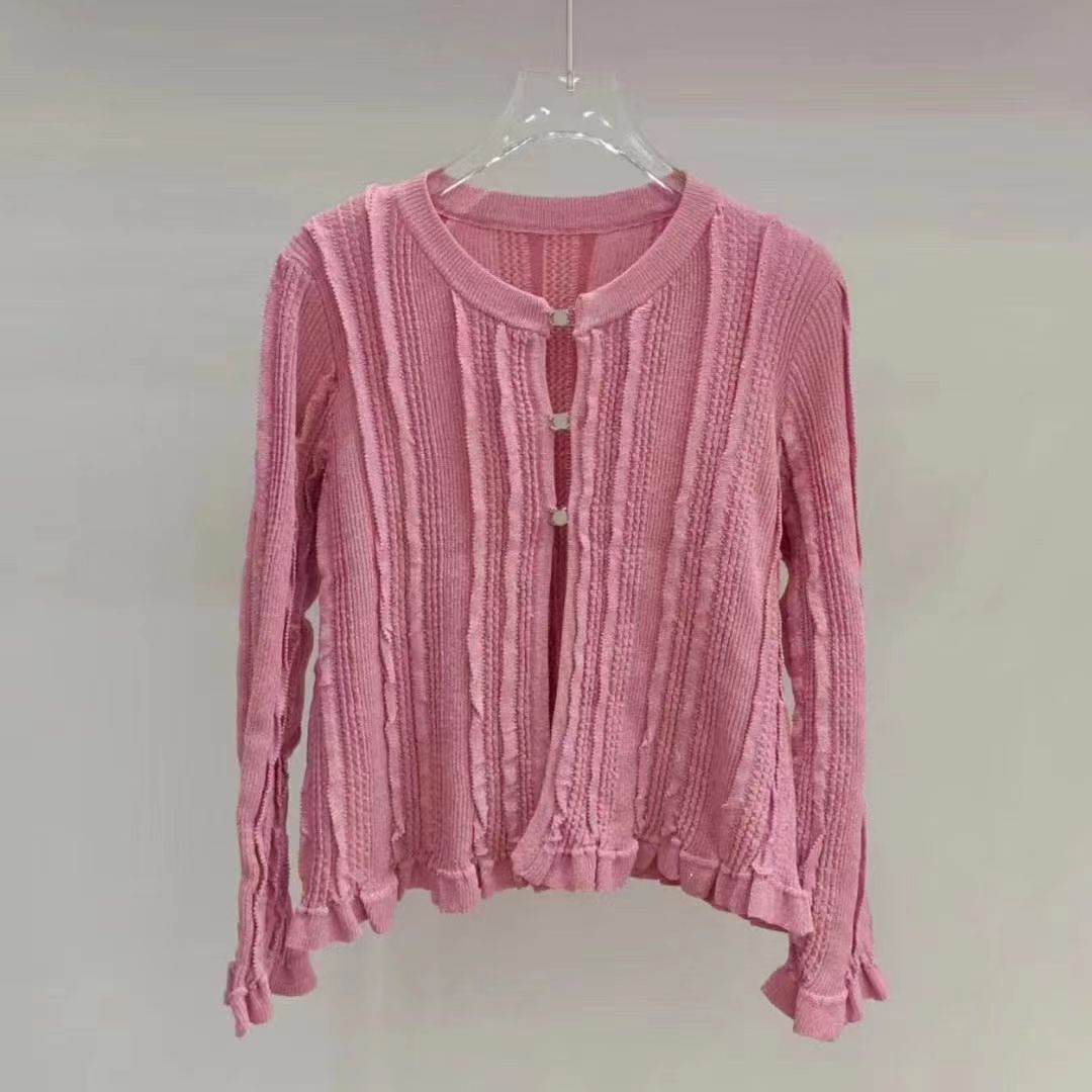 Women's T-Shirt high end designer Spring Fashion Small Style Round Neck Single-Breasted Solid Color Diamond Knit Cardigan Jacket Top for Women T9PG