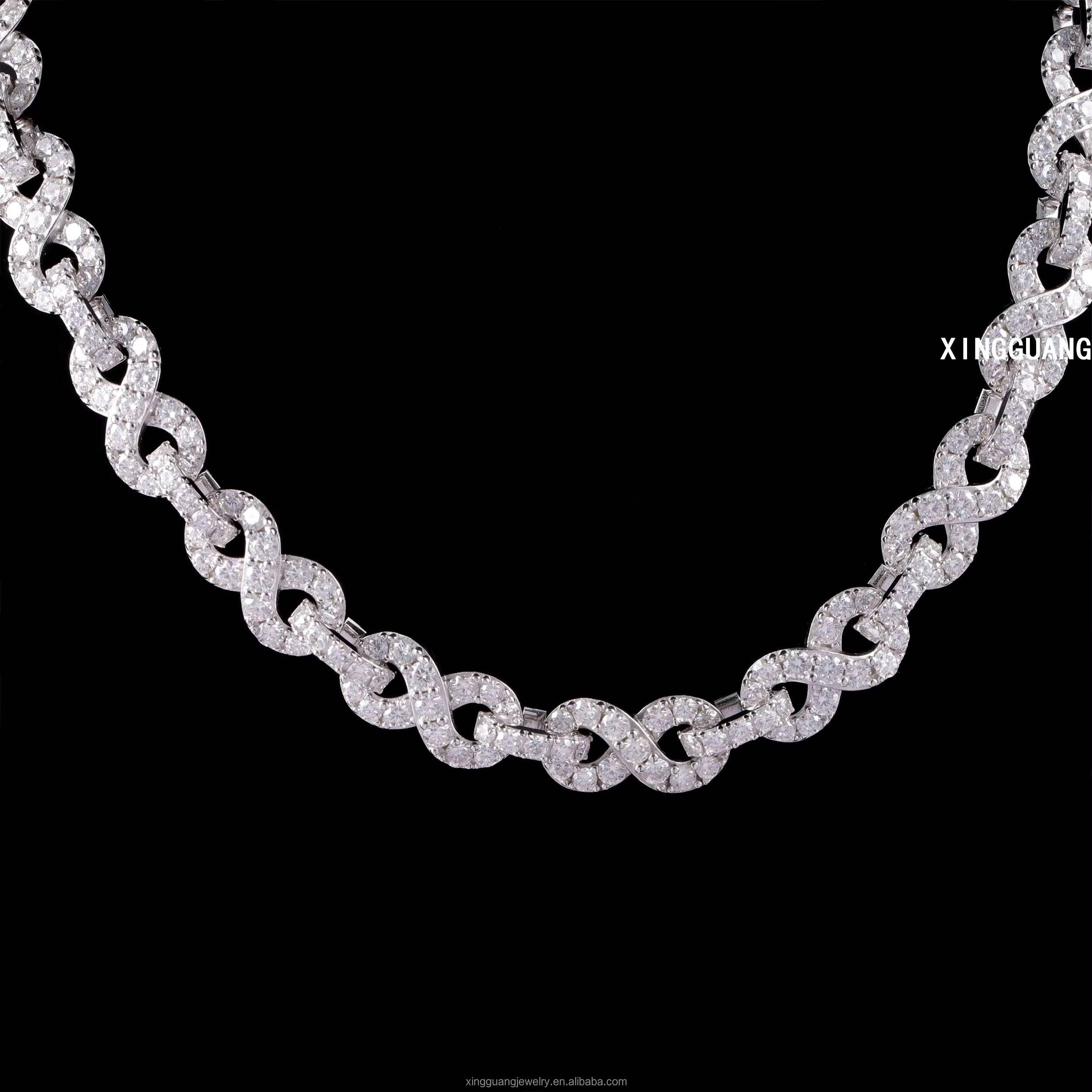 Hip Hop Fashion Trendy 925 Silver Vvs Round Moissanite Diamond Infinity Link Chain Best Quality Sterling Silver Custom Jewelry