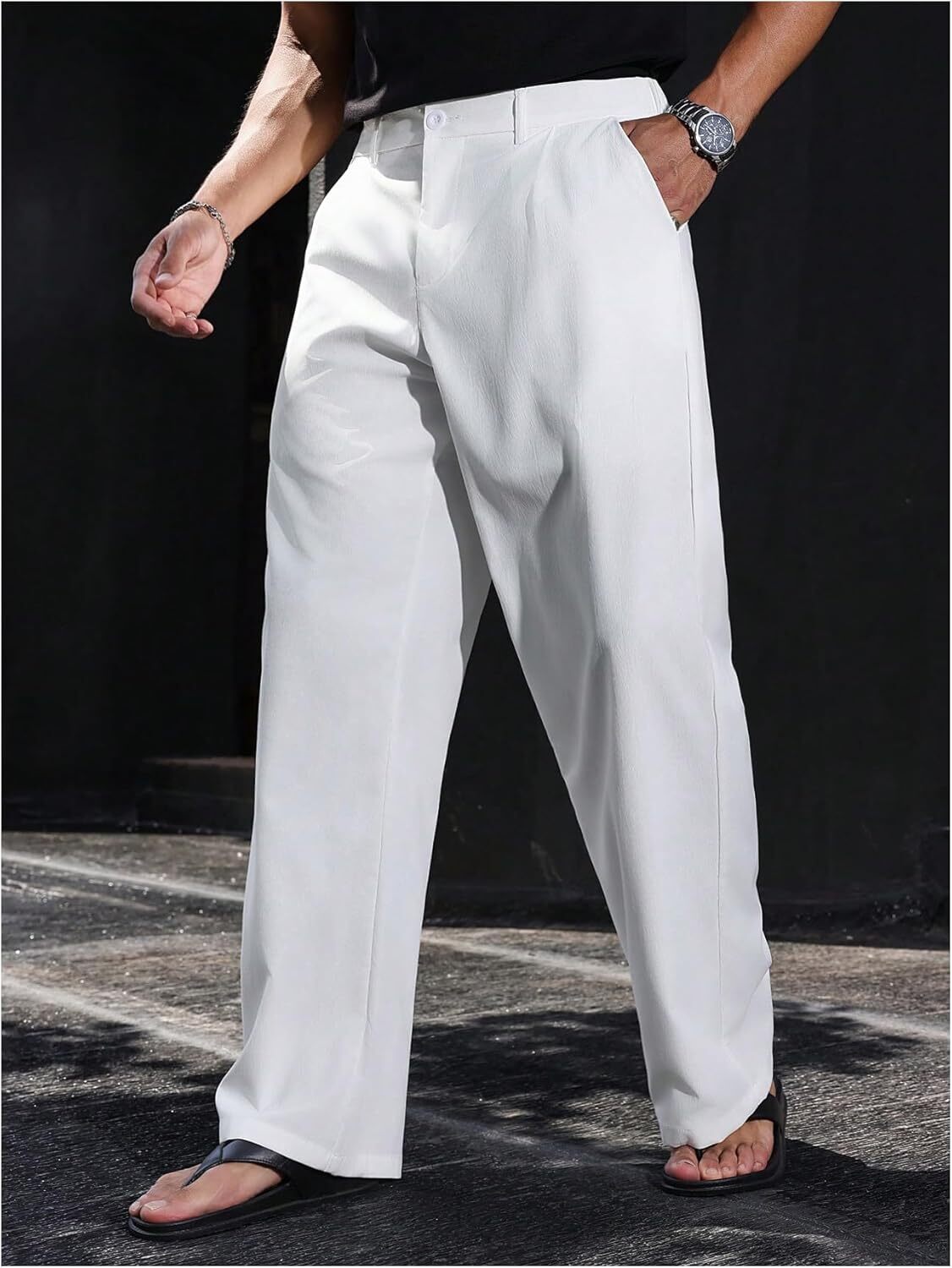 Men's Baggy Dress Pants Old Money Wide Leg Slacks Relaxed Fit Work Trousers