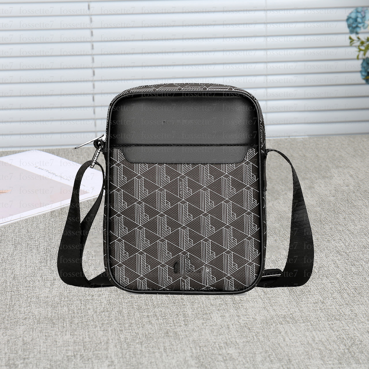 designer durable Zipper Crocodile handbags fashion mens black print shoulder bags man adjustable strap business crossbody bag geometric pattern wear resistant