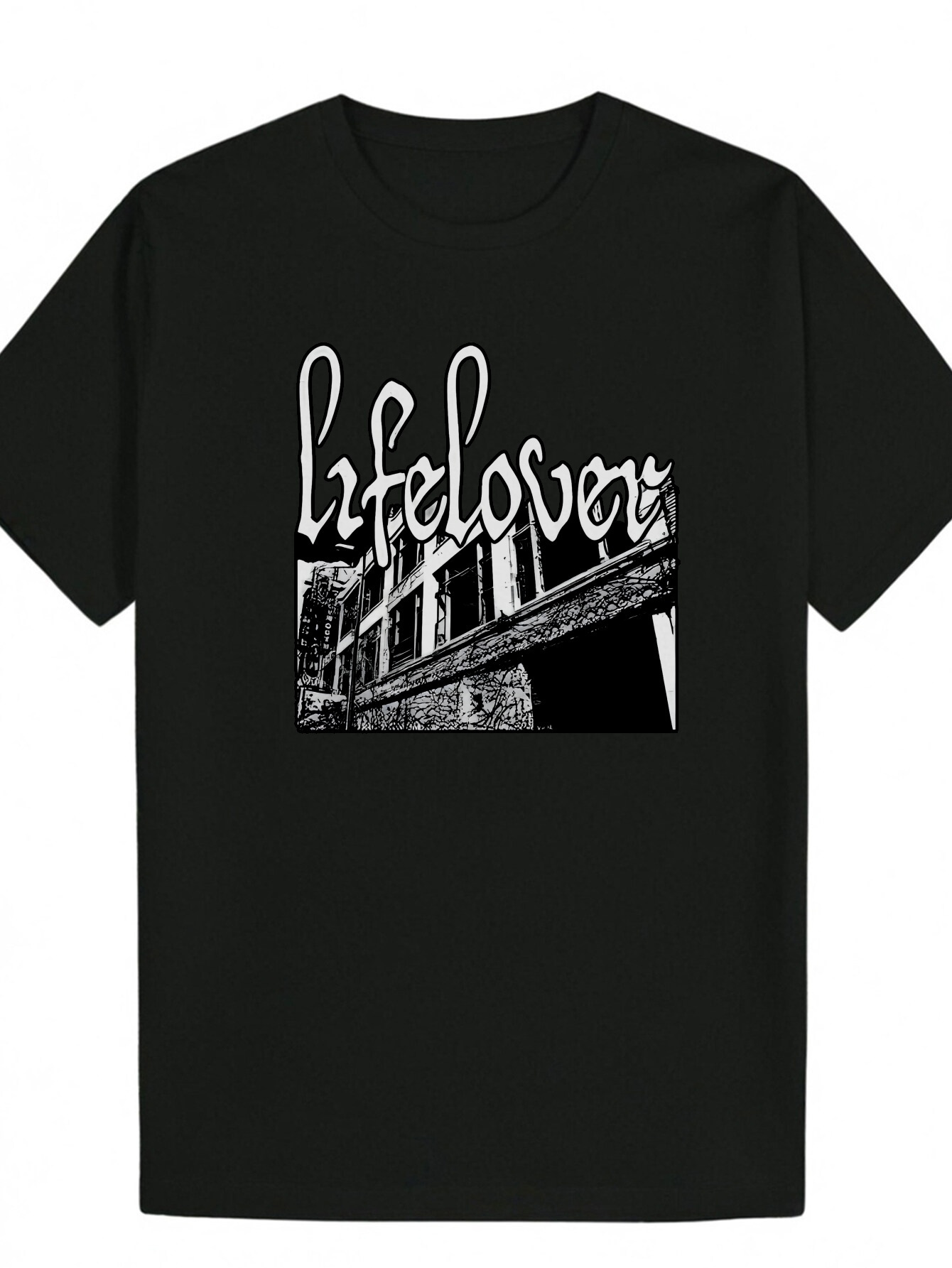 Men's Summer Round Neck Polyester with 'LIFELOVERS' Print, Regular Fit, Short Sleeve, Casual Design, Everyday Letter Print T-Shirt | Pa