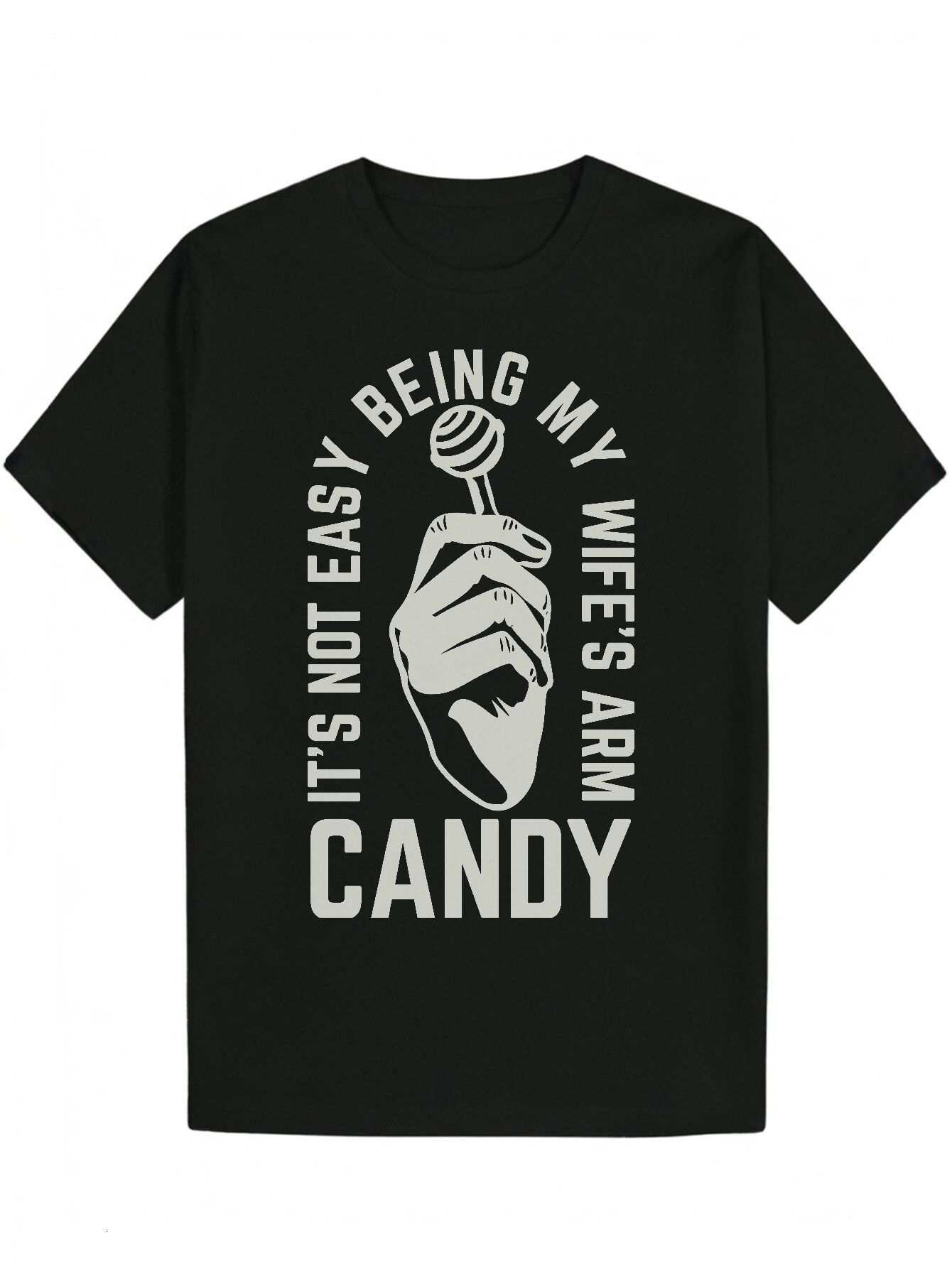 Men's Casual Polyester 'This is Not My Wife's Candy' Print, Summer Fashion T-Shirt with Heart Pattern, Comfortable to Wear Round N