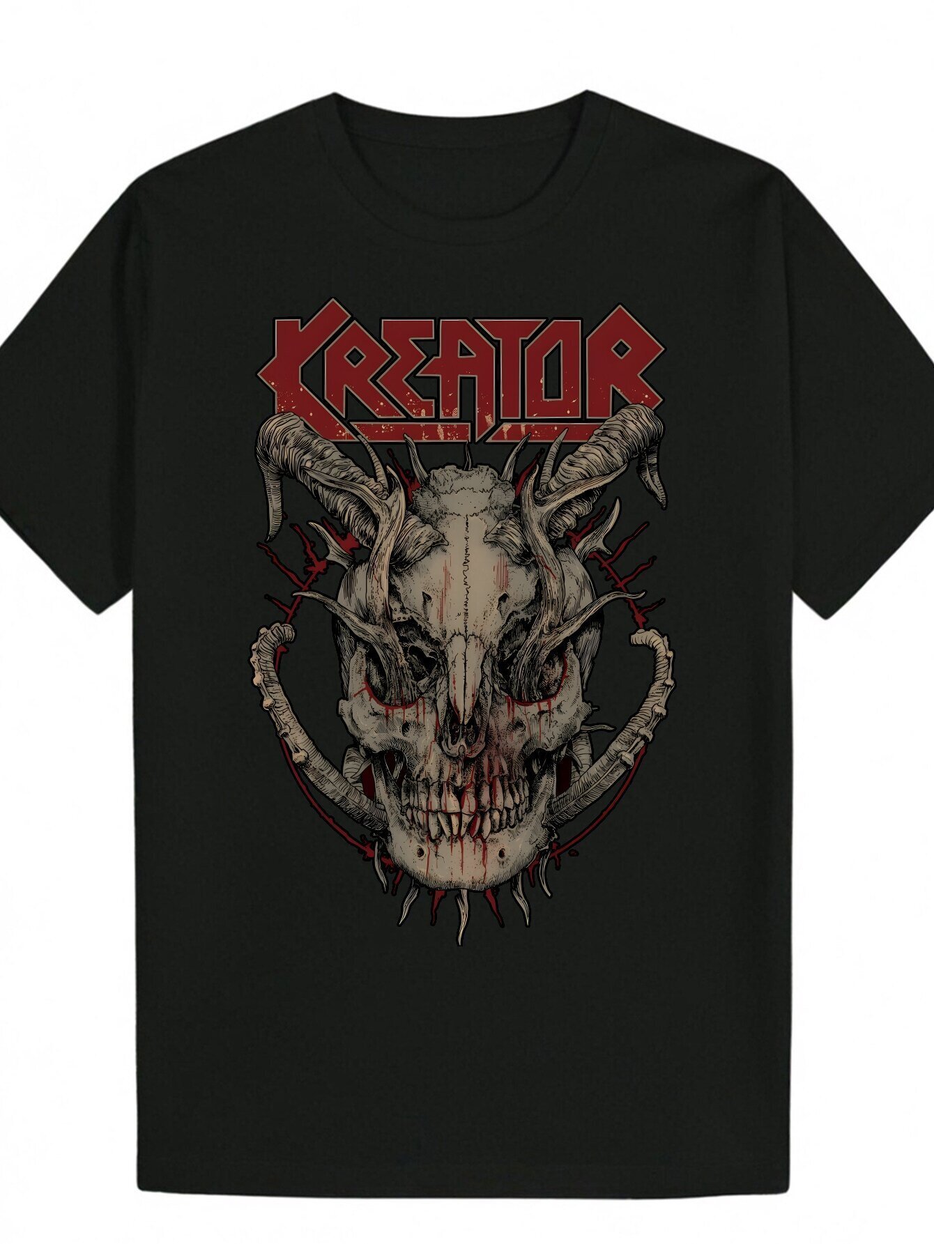 Men's Black Graphic T-Shirt - Creative Skull Design, Summer Casual Crew Neck T-Shirt, Eye-catching Red and White Print, Lightweight Breathable Fa