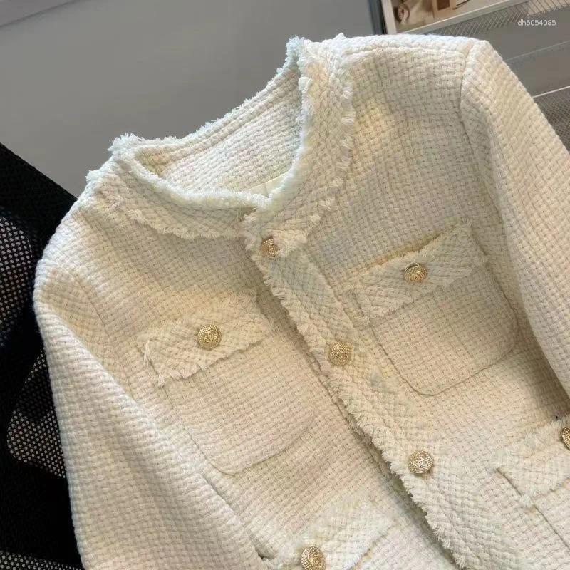 Women's Jackets Fashion Tweed Jacket Women Winter Thick Warm Single Breasted O Neck Coats Korean Elegant Office Lady All Match Outwear Mujer Desi