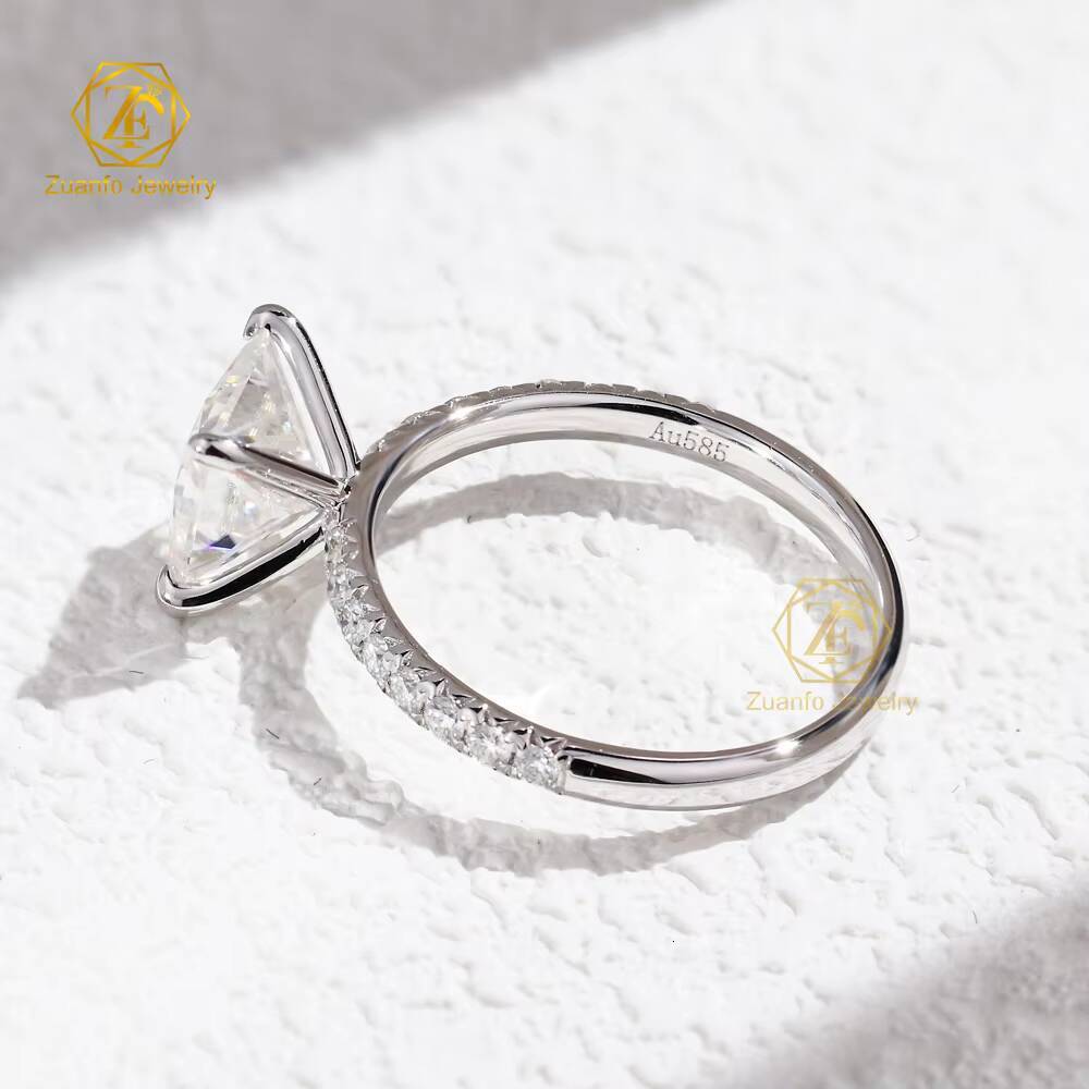 New Trendy Custom 14k Solid Gold 1.5CT 6*6mm Princess Cut Moissanite Diamond Ring for Womens Wedding Engagement