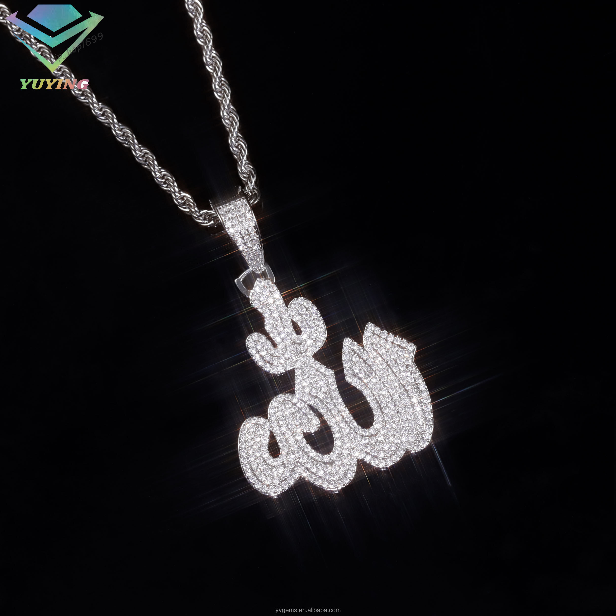 Islamic Muslim Religion Solid 925 Silver With DVVS Moissanite Arabic Allah Sign Moissanite Pendants for Spirit Prayer Jewelry