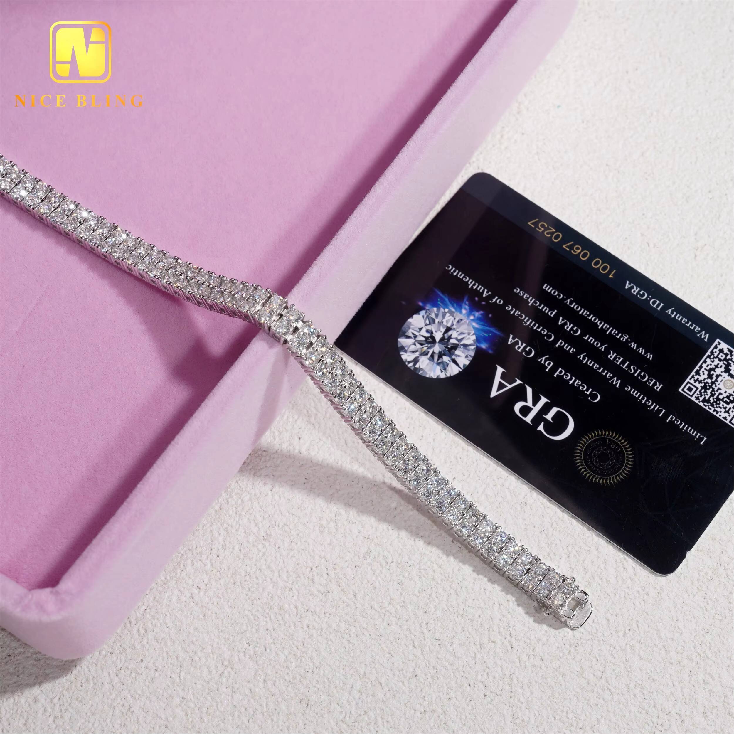 Fashion Jewelry Bracelets 925 Silver Hip Hop Tennis Bracelet Men Women Double Layer 3MM VVS Moissanite Diamond Tennis Bracelets