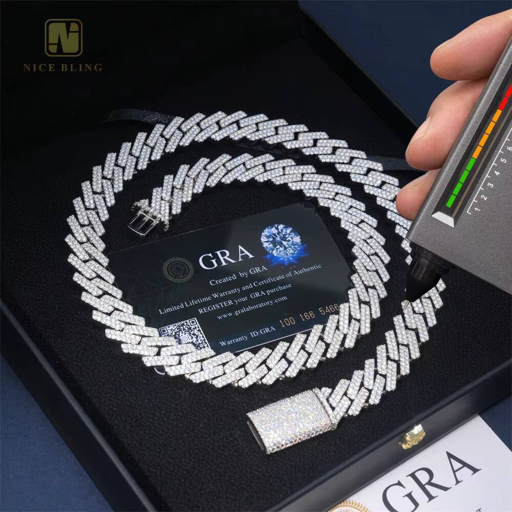 15mm Hip Hop Jewelry Necklace Custom Iced Out VVS Moissanite Diamond 925 Sterling Silver Cuban Link Chain Necklace Bracelet