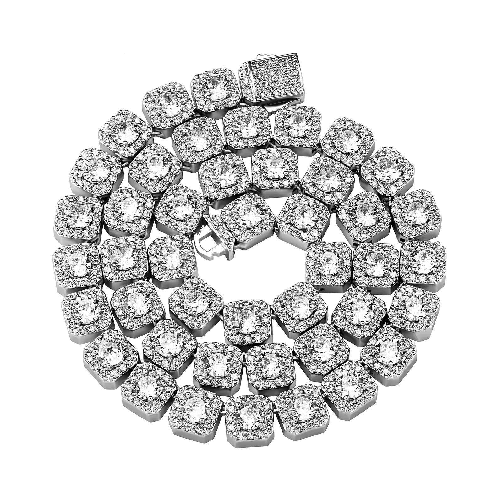 Wholesale Hip Hop Necklace 10mm Zircon Brass Cube Sugar Diamond Tennis Bracelet Necklace