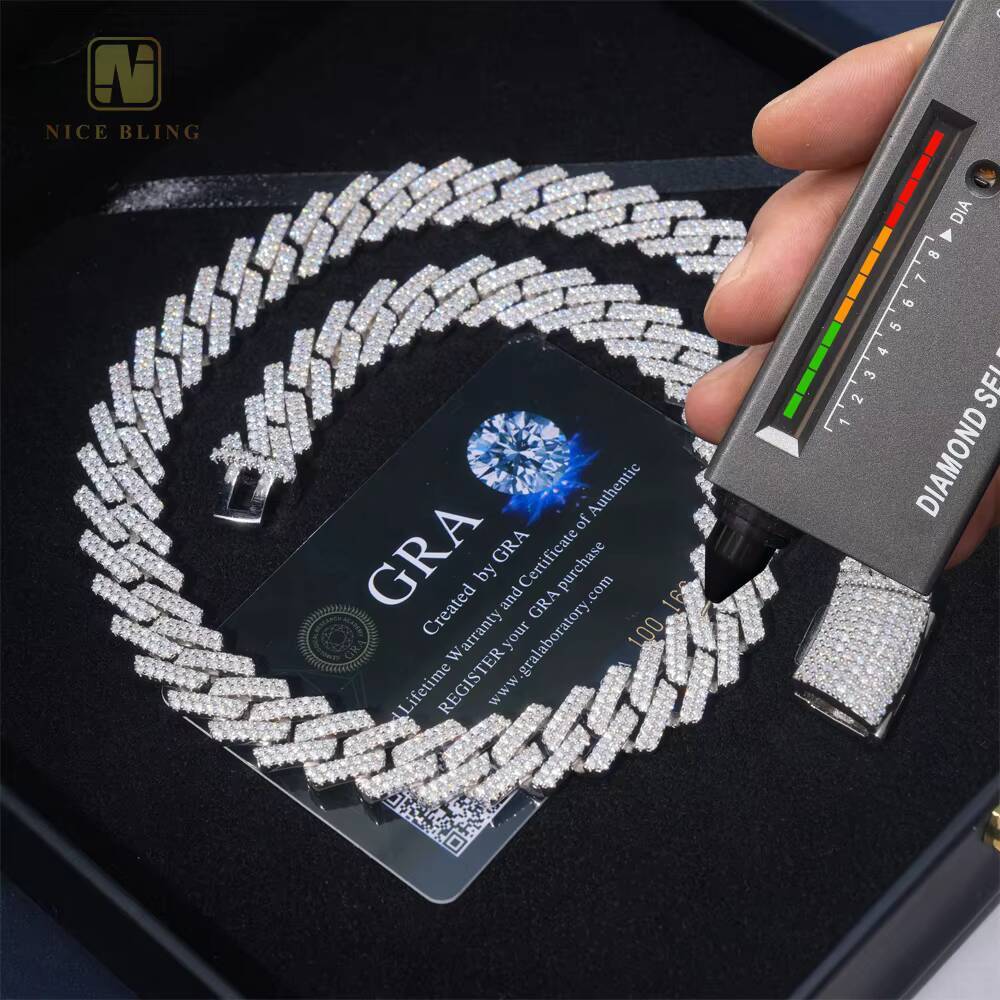 Hot Sale 13mm 13.5mm 15mm Custom Hip Hop Jewelry Iced Out Cuban Link Chain 925 Sterling Silver VVS Moissanite Diamond Necklace