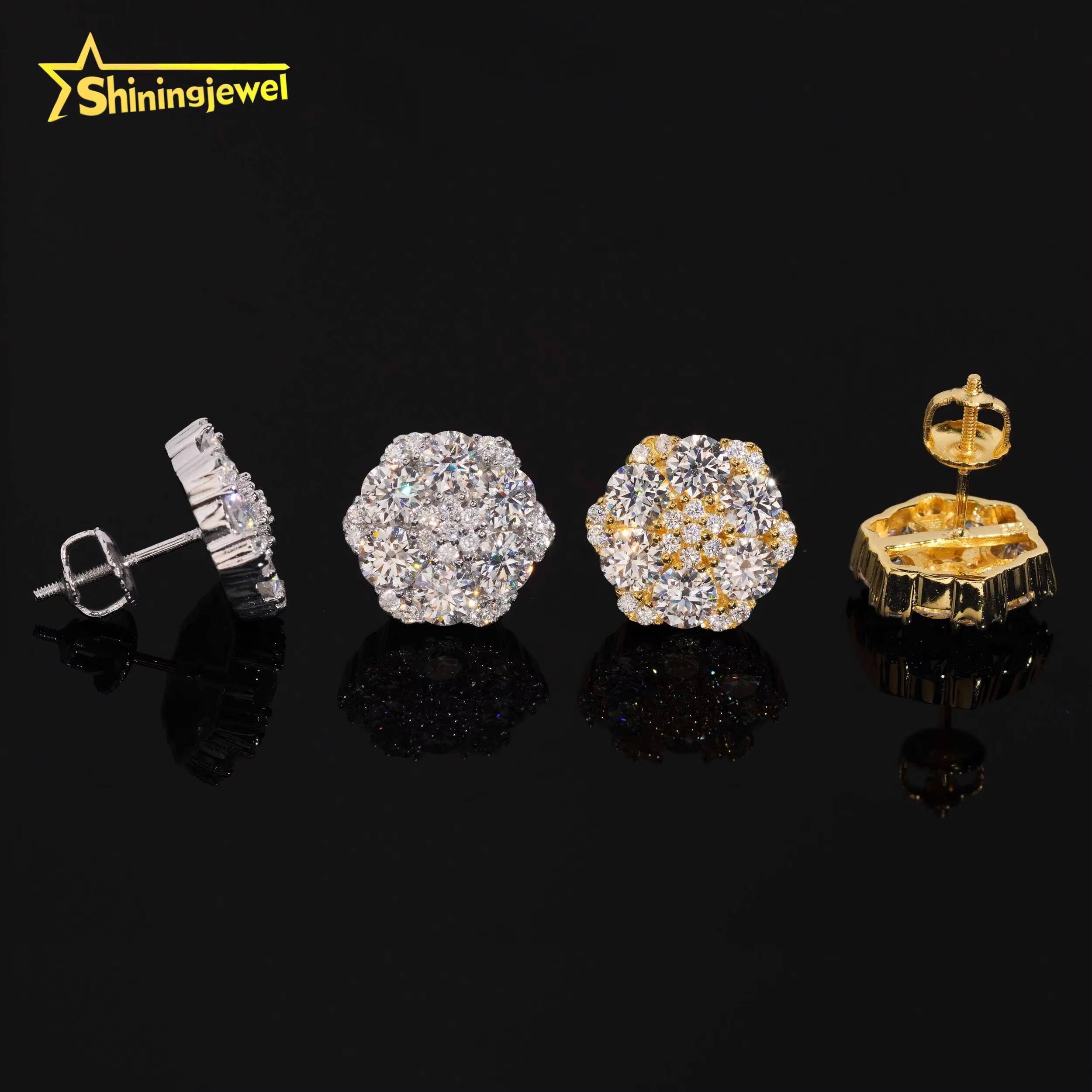 Wholesale Moissanite High Quality 925 Sterling Silver Hip Hop Stud Earrings Iced Out Diamond Mens and Women Flower Earrings