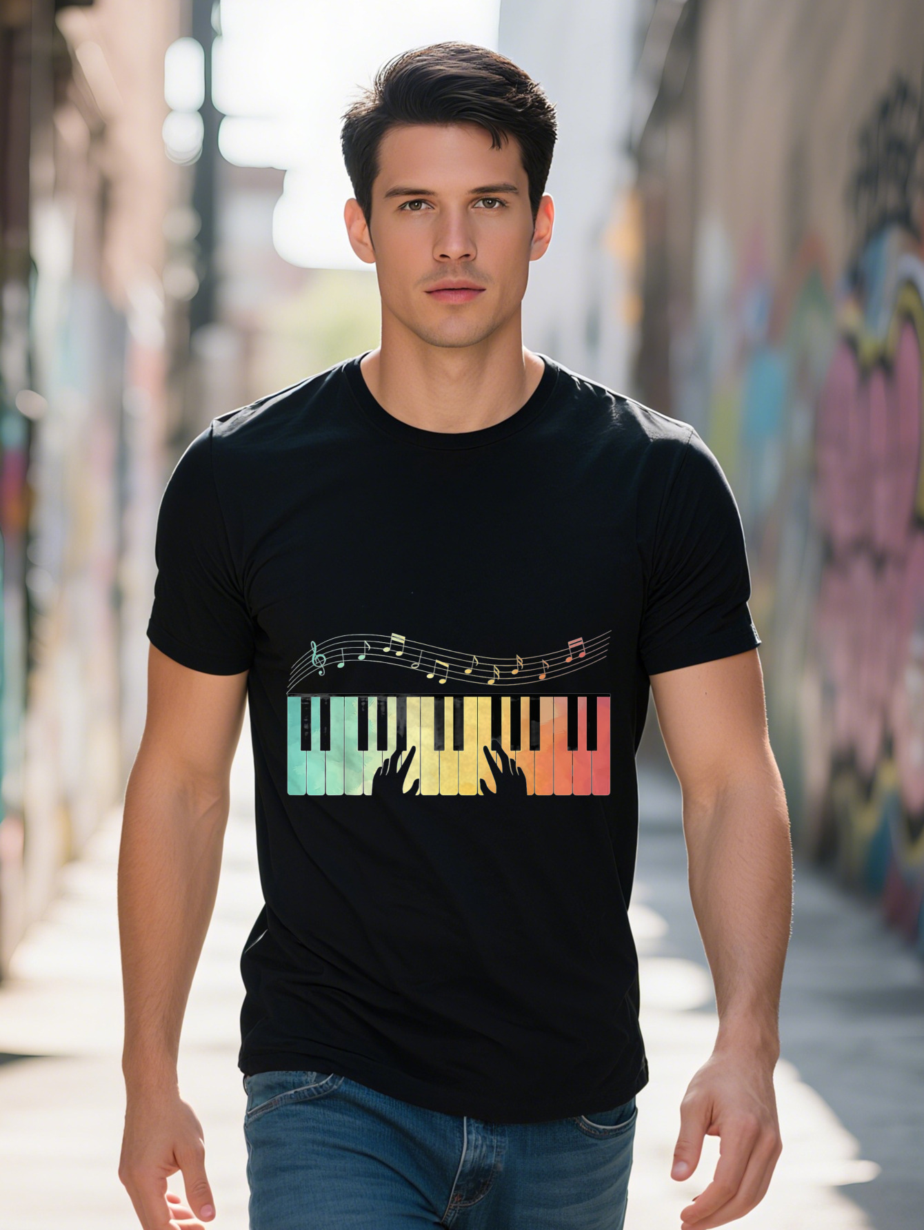 Men S g Cotton Player Pianist Musician Piano Keyboard Musical Notes T-shirt