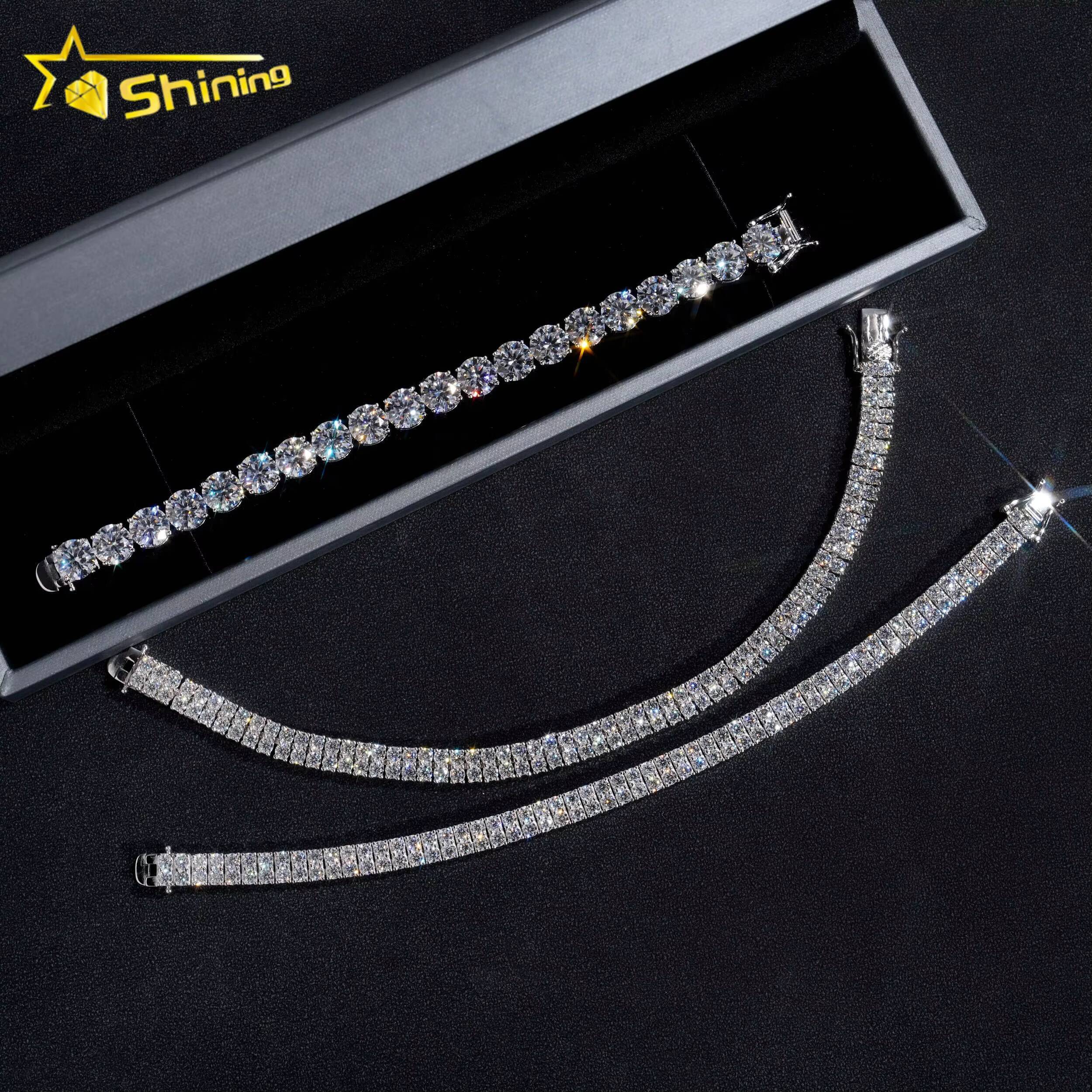 Hip Hop High Quality One Row Double Row Silver Men VVS Moissanite Tennis Chain Bracelet