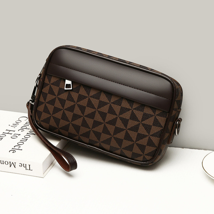 Luxury High-end Men's Business Wrist Bag Free Shipping Designer Soft Leather Shoulder Bag Casual Geometric Pattern Phone Bag Fashion Handbag