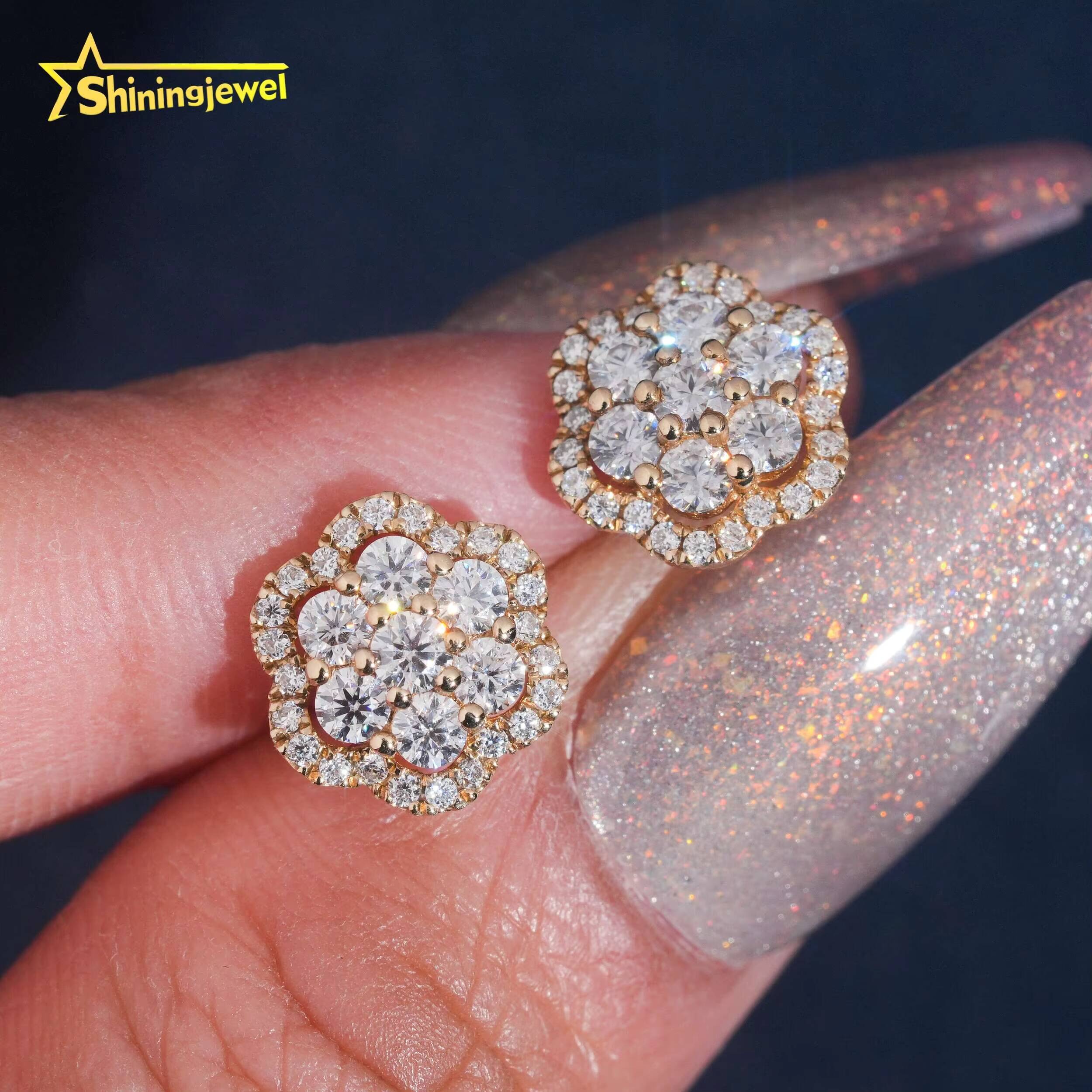 Unisex Flower Lab Diamond Earrings Jewelry Hip Hop Earrings Solid 925 Silver Iced Out Lab Diamond Stud Earrings IGI Certificate