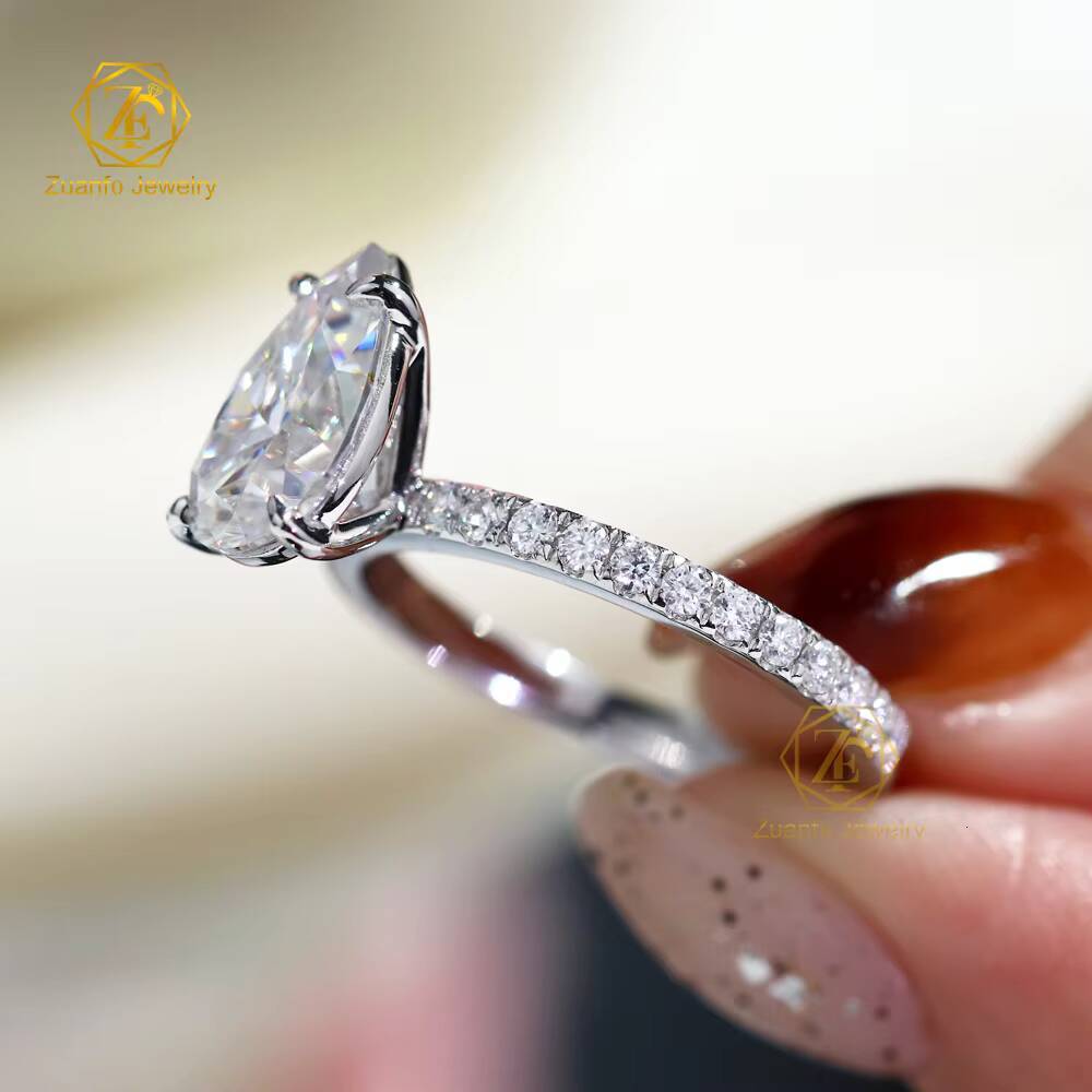 Fast Shipping 925 Silver 10K-18K Solid Gold Moissanite Rings 7x11mm Pear Wedding Engagement Fine Jewelry Moissanite Diamonds