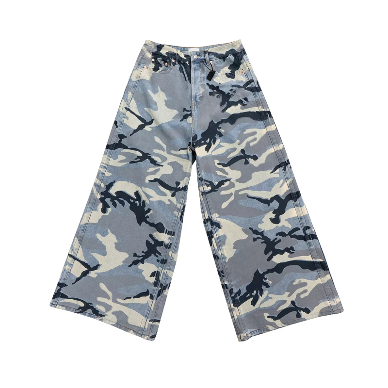 MIJKO New Fashion Bigshape Snow Camouflage Jeans for Men and Women Wide Leg Casual Baggy Denim Trousers Patchwork Cargo Pants Oversize
