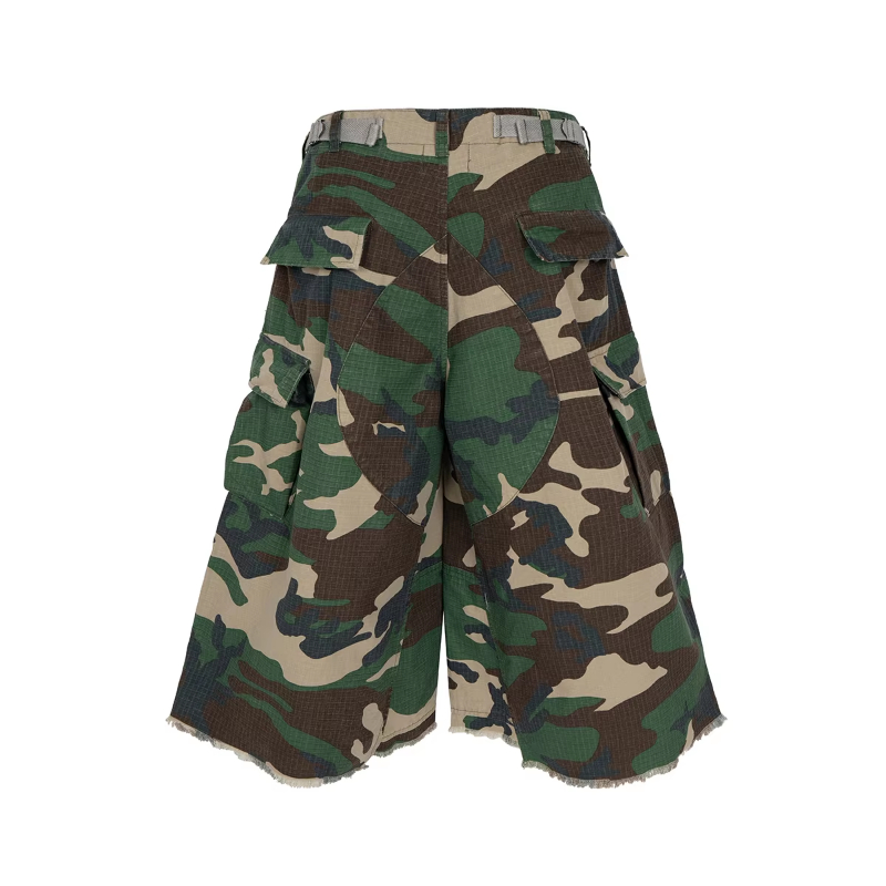 MIJKO Streetwear Camouflage Baggy Over Knee Cargo Shorts for Men Wide Leg Patchwork Casual Loose Trousers Summer Multi-pockets Short