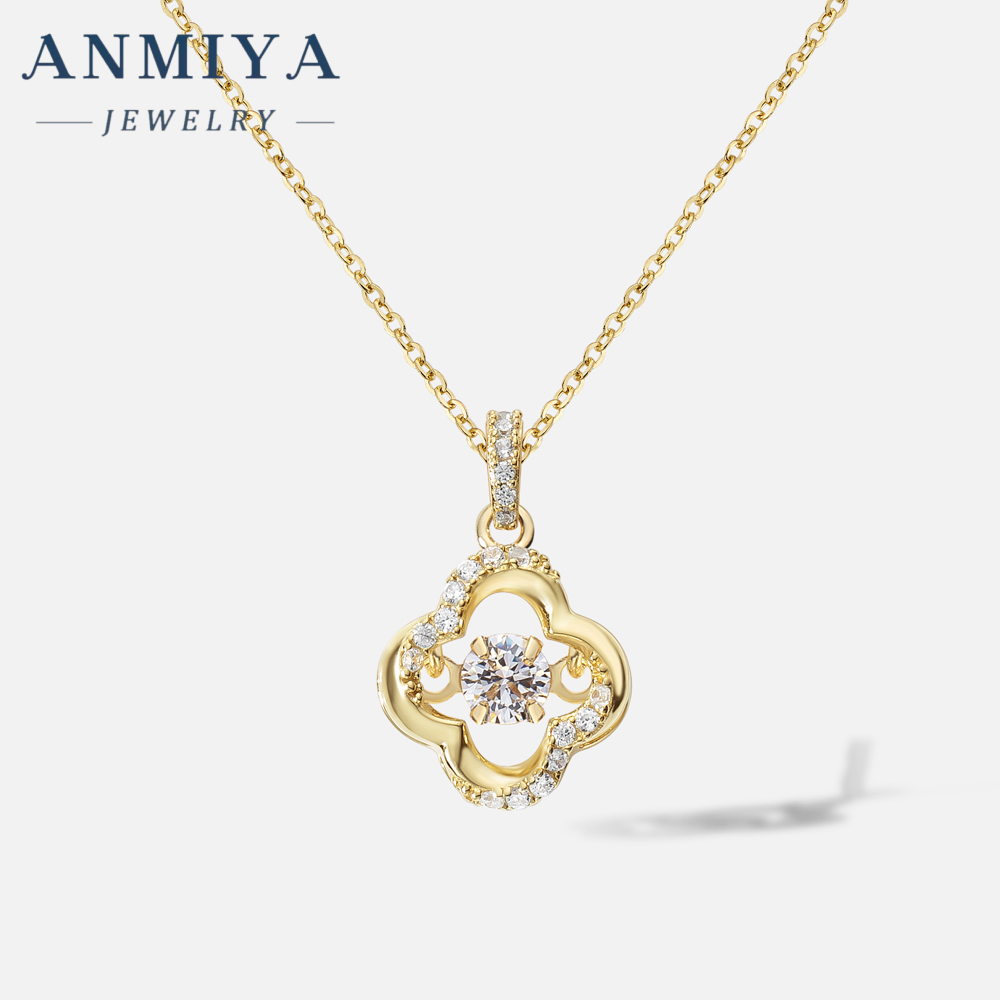 Custom 925 Sterling Silver 18K Gold Plated Cubic Zirconia CZ Pearl Four-Leaf Clover Hollow Out Necklace for Women Fashion Jewelry