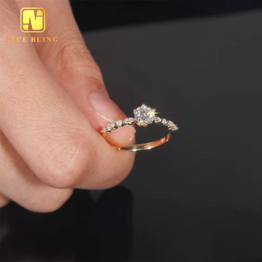 Fashion Round Cut 6Prongs Diamond Wedding Rings Women 14K Yellow Gold Moissnaite Engagement Ring for Women
