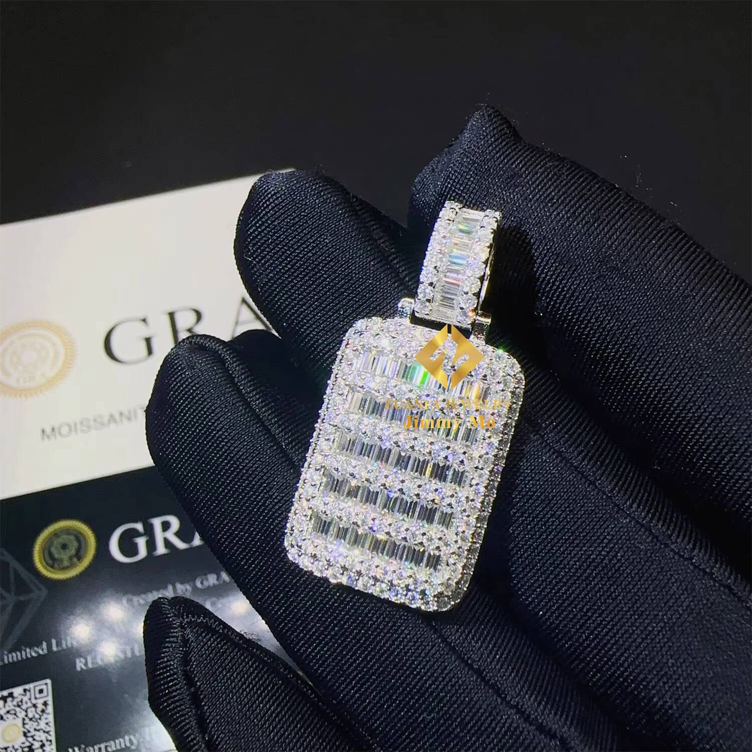 New Arrivals Pass Diamond Tester Iced Out Luxury Man Jewelry 925 Solid Silver D Baguette Moissanite Diamond Dog Tag Pendant