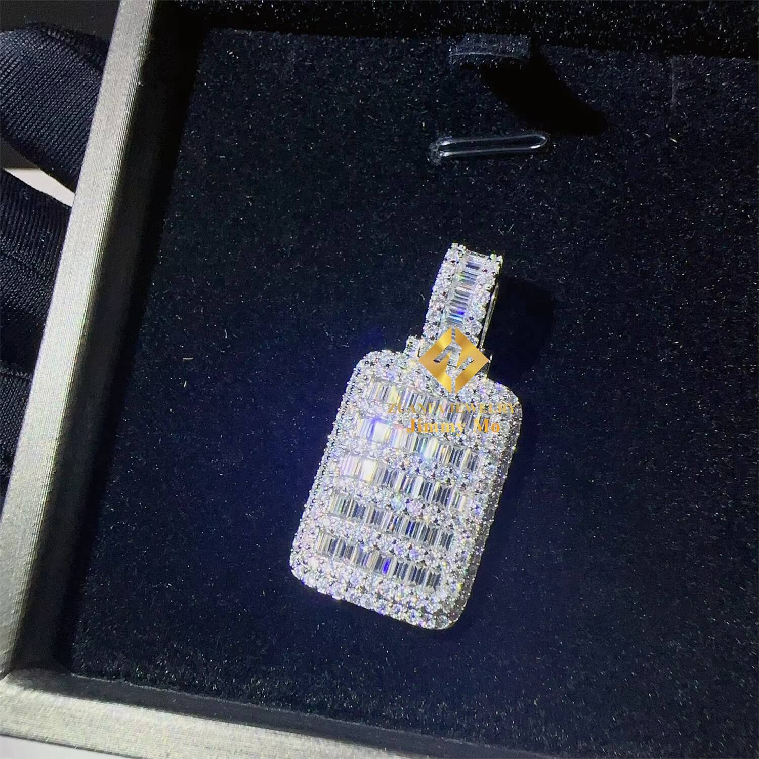 New Arrivals Pass Diamond Tester Iced Out Luxury Man Jewelry 925 Solid Silver D Baguette Moissanite Diamond Dog Tag Pendant