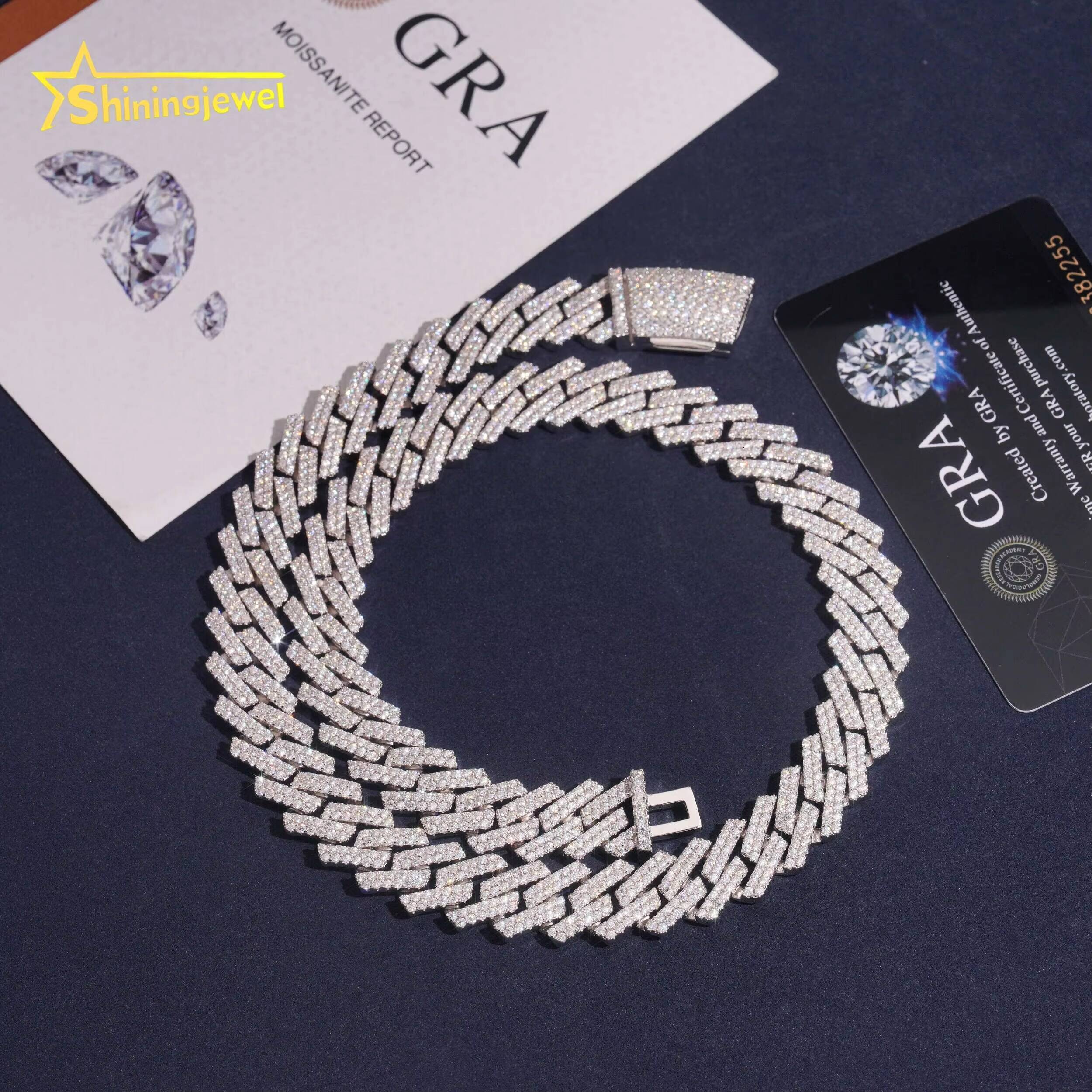 Hip Hop Jewelry 925 Sterling Silver Gold Plated Pass Diamond Test VVS Moissanite 13mm Iced Out Curve Lock Cuban Link Chain