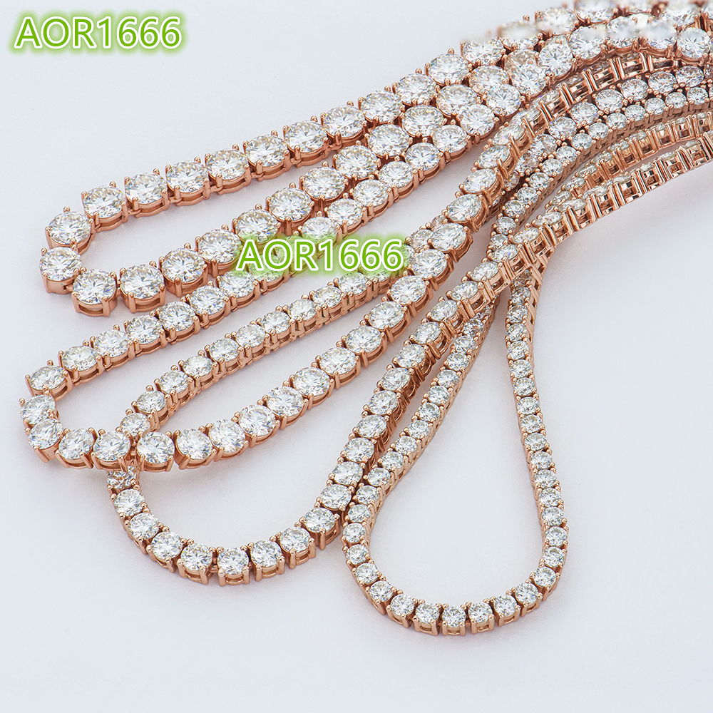 Wholesale Unisex Elegant Rose Gold Plated 925 Sterling Silver Tennis Necklace High Quality Hip Hop Chain for Gift Fashionable