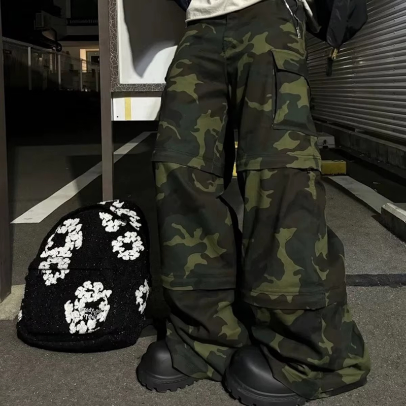 MIJKO Color Match Multi-pockets Camouflage Cargo Pants for Men and Women Streetwear Patchwork Baggy Overalls Wide Leg Loose Trousers