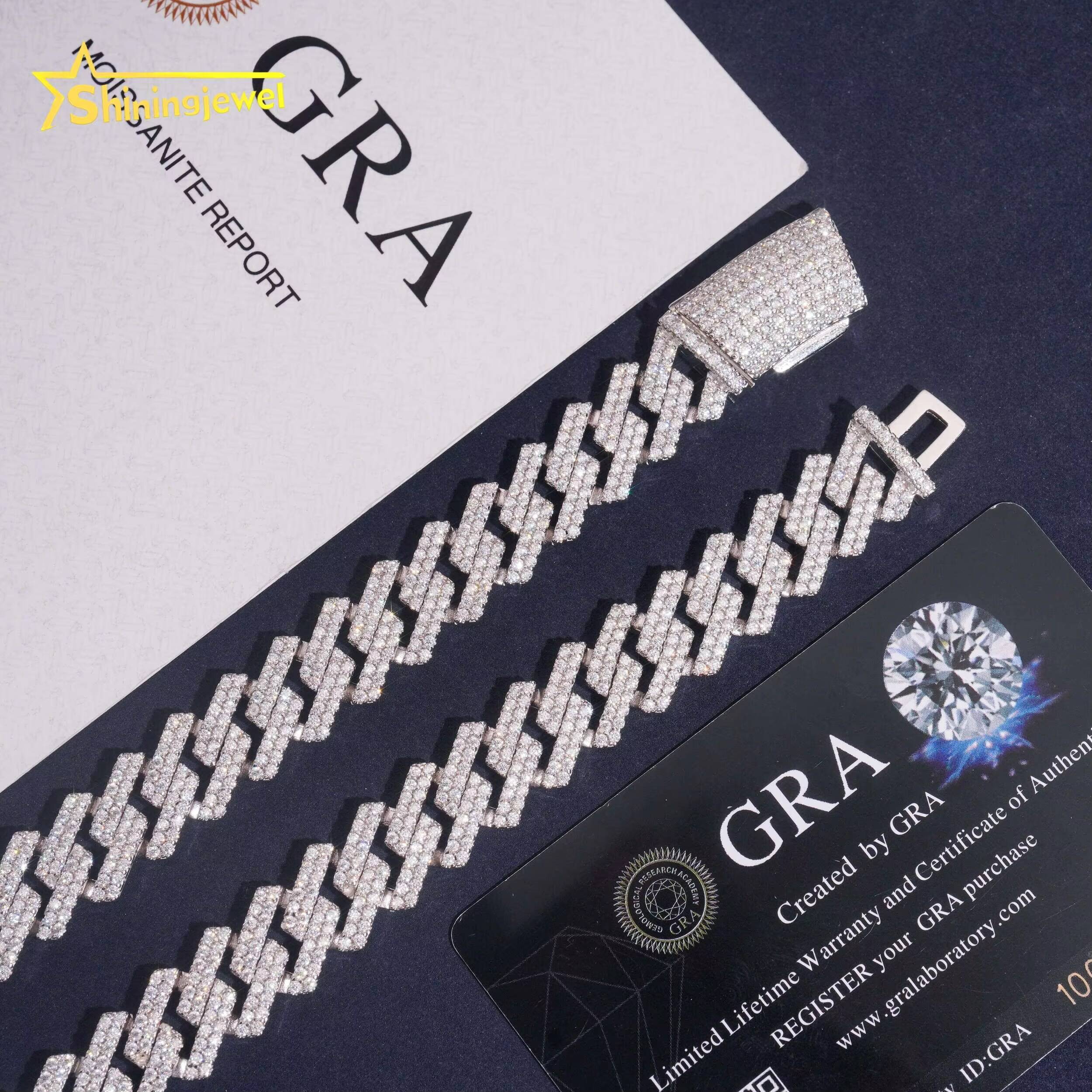 Hip Hop Jewelry 925 Sterling Silver Gold Plated Pass Diamond Test VVS Moissanite 13mm Iced Out Curve Lock Cuban Link Chain