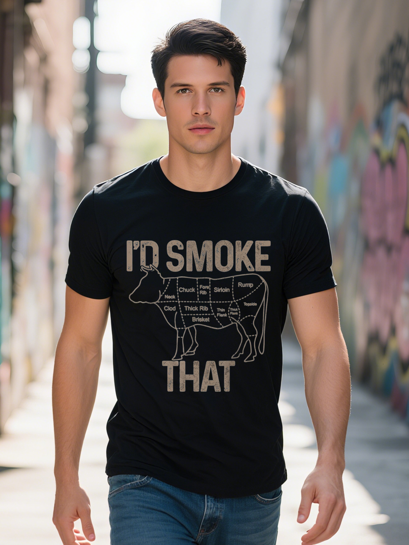 Everyday Casual Humorous Chef Butcher I d That Cow Beef Graphic Tee Cotton Short Sleeve Crew Neck hine