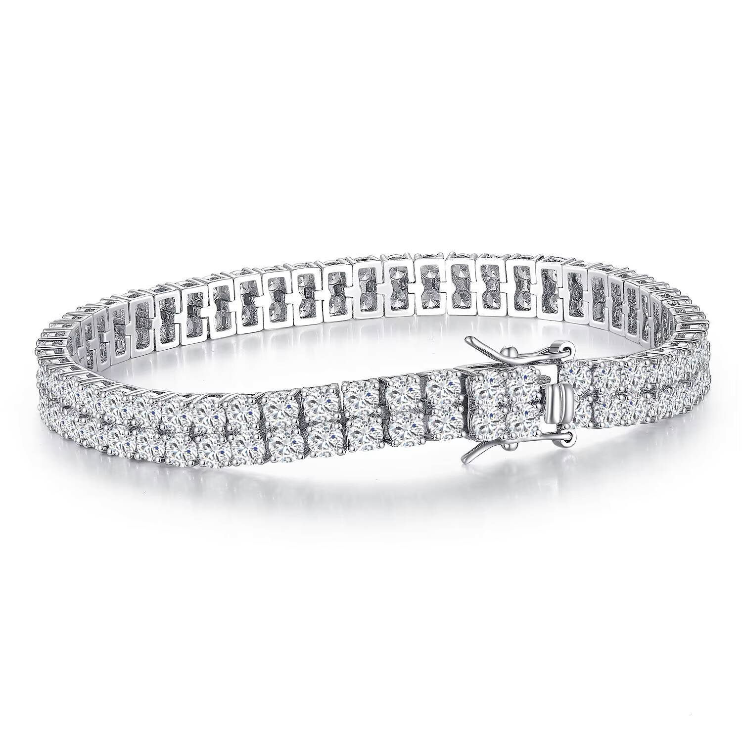 Custom Fashion Geometric Brass Jewelry Rhodium Plating Womens Trendy 3mm Double Row CZ Zircon Tennis Chain Link Bracelet