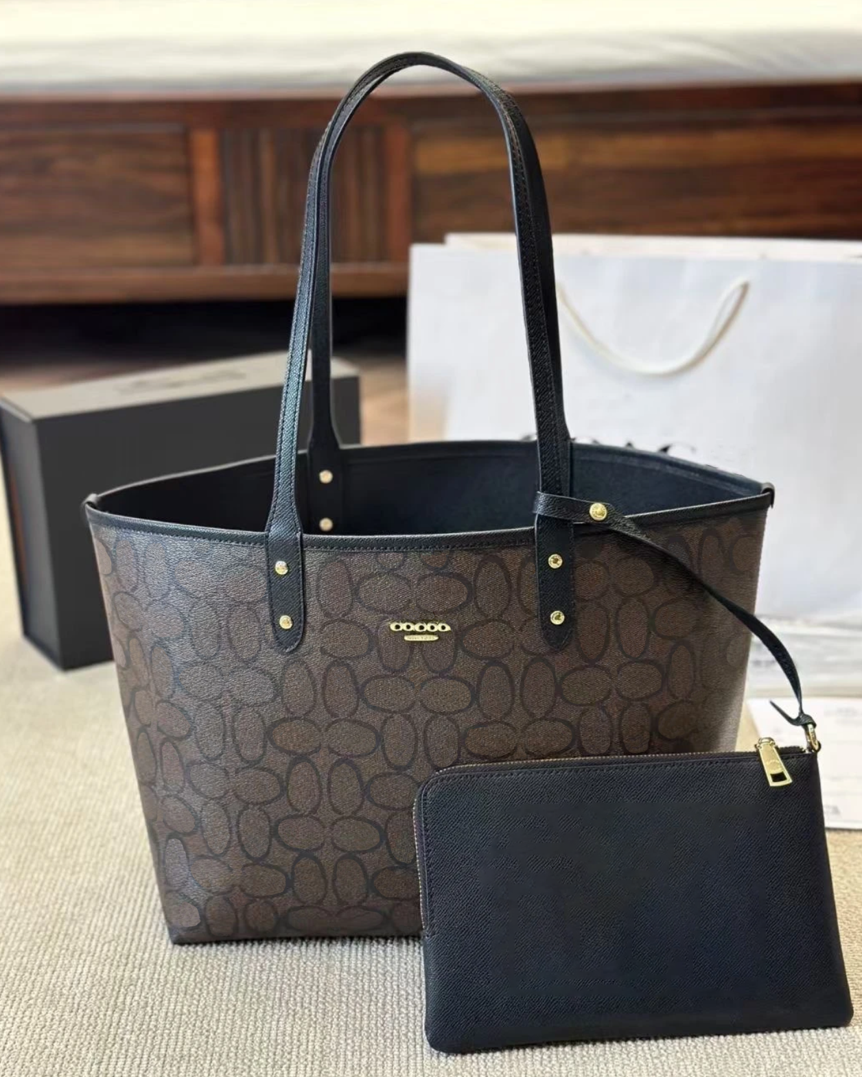 city Tote bag designer bag handbag fashionable mens and womens canvas leather handheld large capacity shopping bag letter design lazy zipper design computer bag