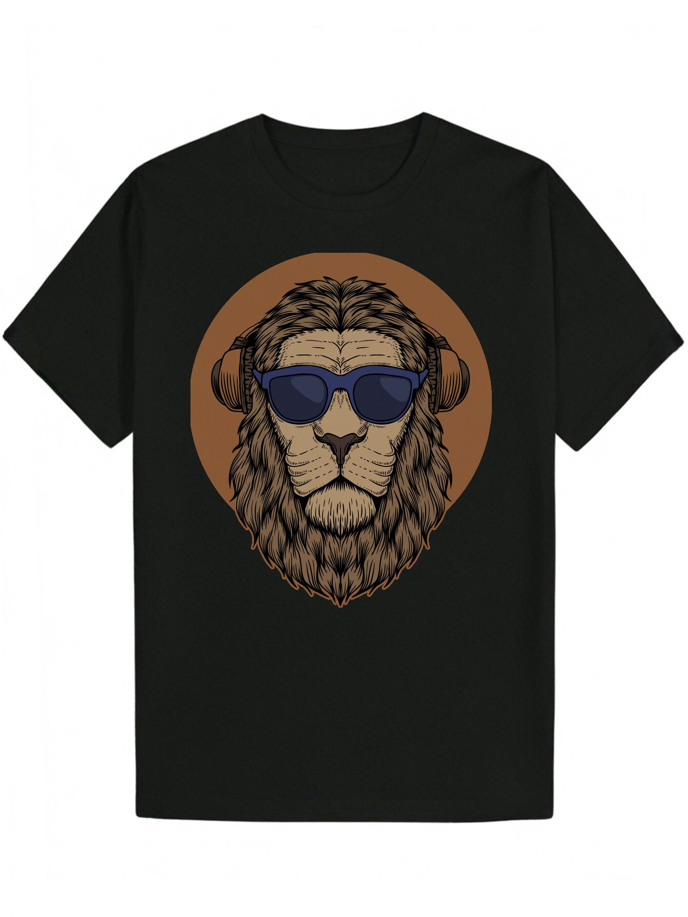Men's Fashion Summer Round Neck Polyester T-Shirt with Cool Lion Pattern - Lightweight Fabric, Suitable for Casual Wear, Breathable Top|Pattern