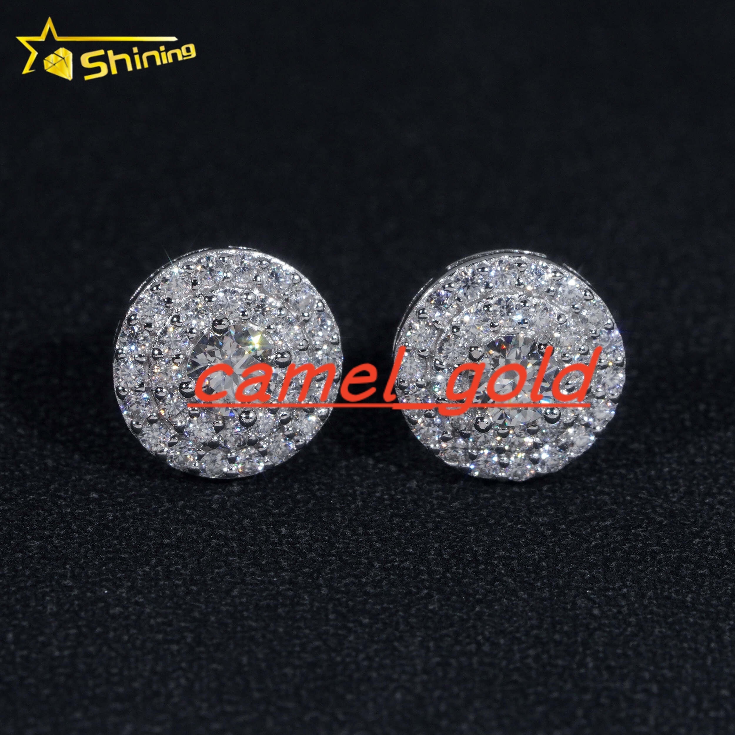Pass Diamond Tester 925 Sterling Silver Round Cluster Iced Out Mens Moissanite Stud Earrings