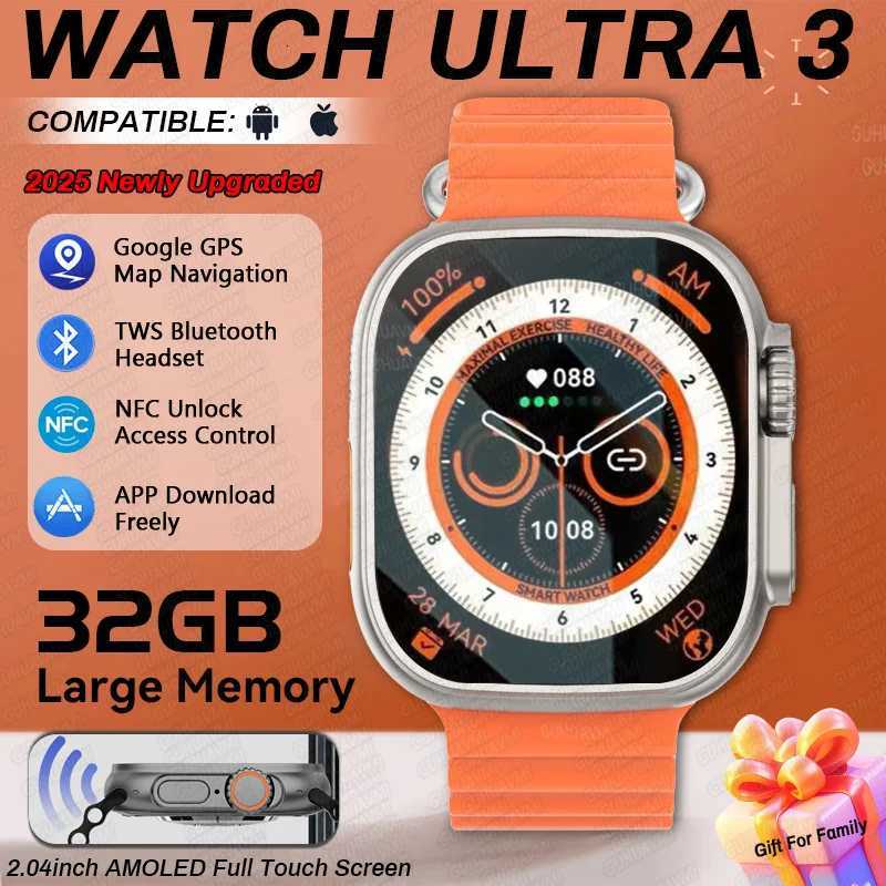 New DTtra 3 Smartwatch 2.01 Amoled Screen 32GB MP3 Player Network Sharing APP Store Smart AI Watch Men 2025 Y250802