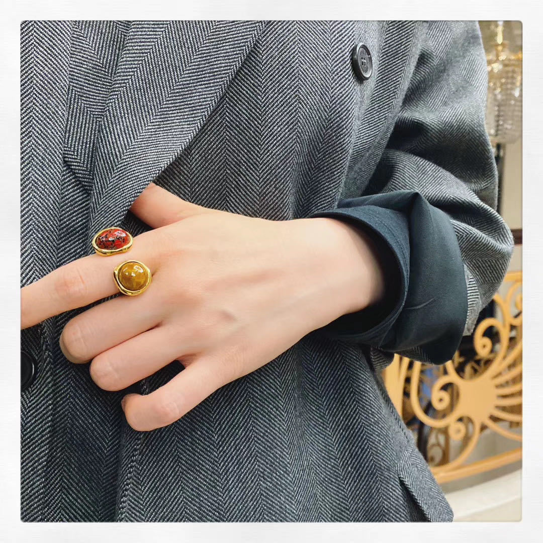 Brass Wedding Band Ring for Women, Minimalist Irregular Design with Gemstone Inlay, Trendy French Engagement Ring