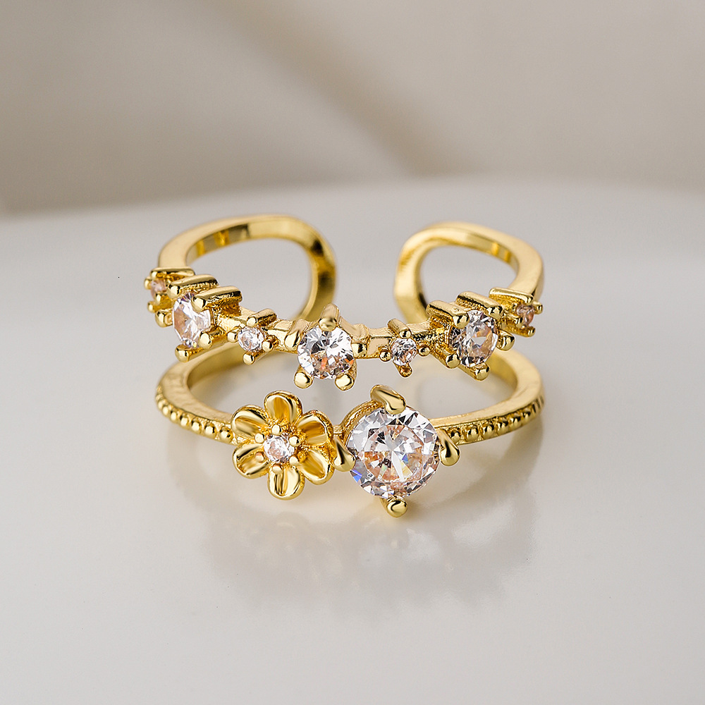 2025 European And American Crossover New Copper-plated 18K Gold Zircon Open Ring Designer Jewelry Wedding Ring Women's Instagram Niche High-end J
