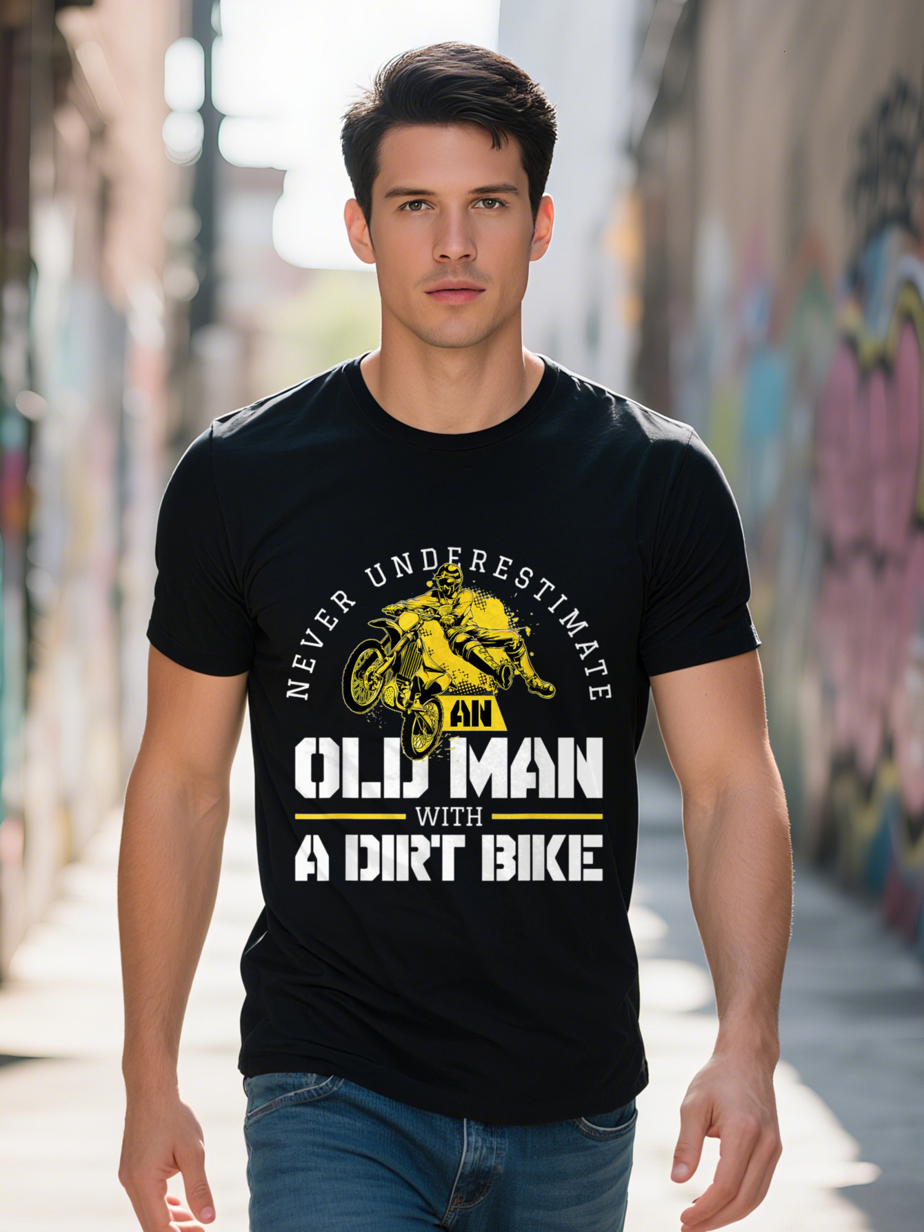 Never Underestimate An Old Man With A Dirt Bike Biker T Shirt Cotton