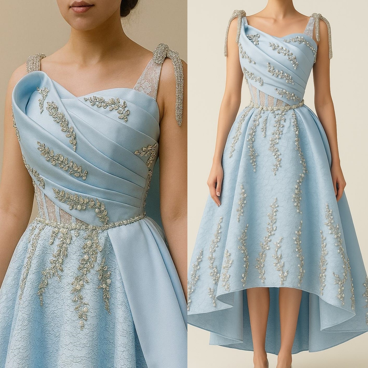 Light Sky Blue A-line Evening Dresses Lace Pearls Crystals Vintage Prom Formal Party Second Birthday Engagement Gowns Plus Size Dress For Special Occa