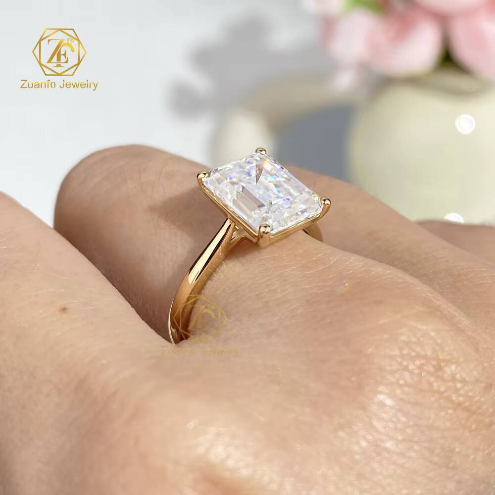 Wholesale Engagement Rings Jewelry Women VVS 4 Ct Emerald Moissanite Diamond 18k Karat Solid Real Yellow Gold