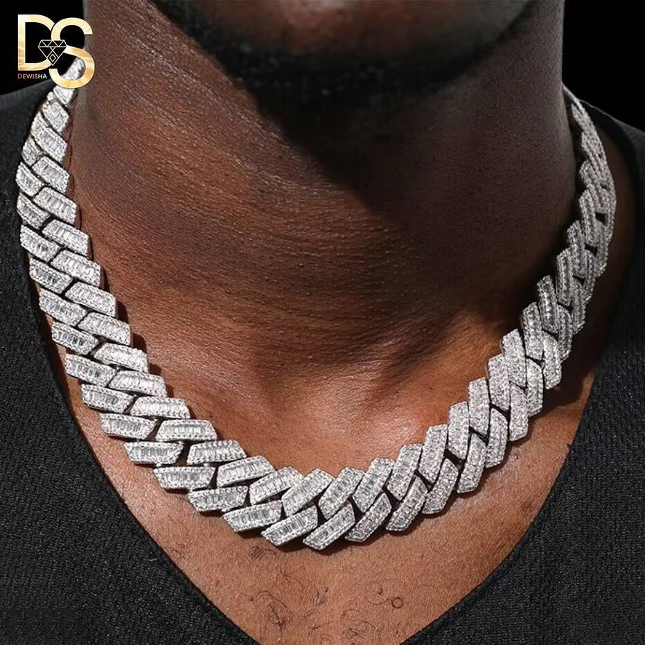 925 Sterling Silver VVS Moissanite Diamond Iced Out 12 MM 14MM Baguette Miami Cuban Link Chain Necklace for Men