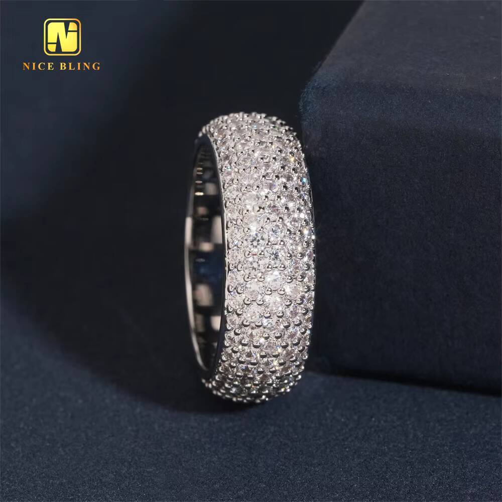 Ready To Ship 5ROW Diamond Daily Wear Men Ring Hip Hop CZ Jewelry Rapper Brass 5A Cubic Zirconia Fully Iced Out Diamond Ring