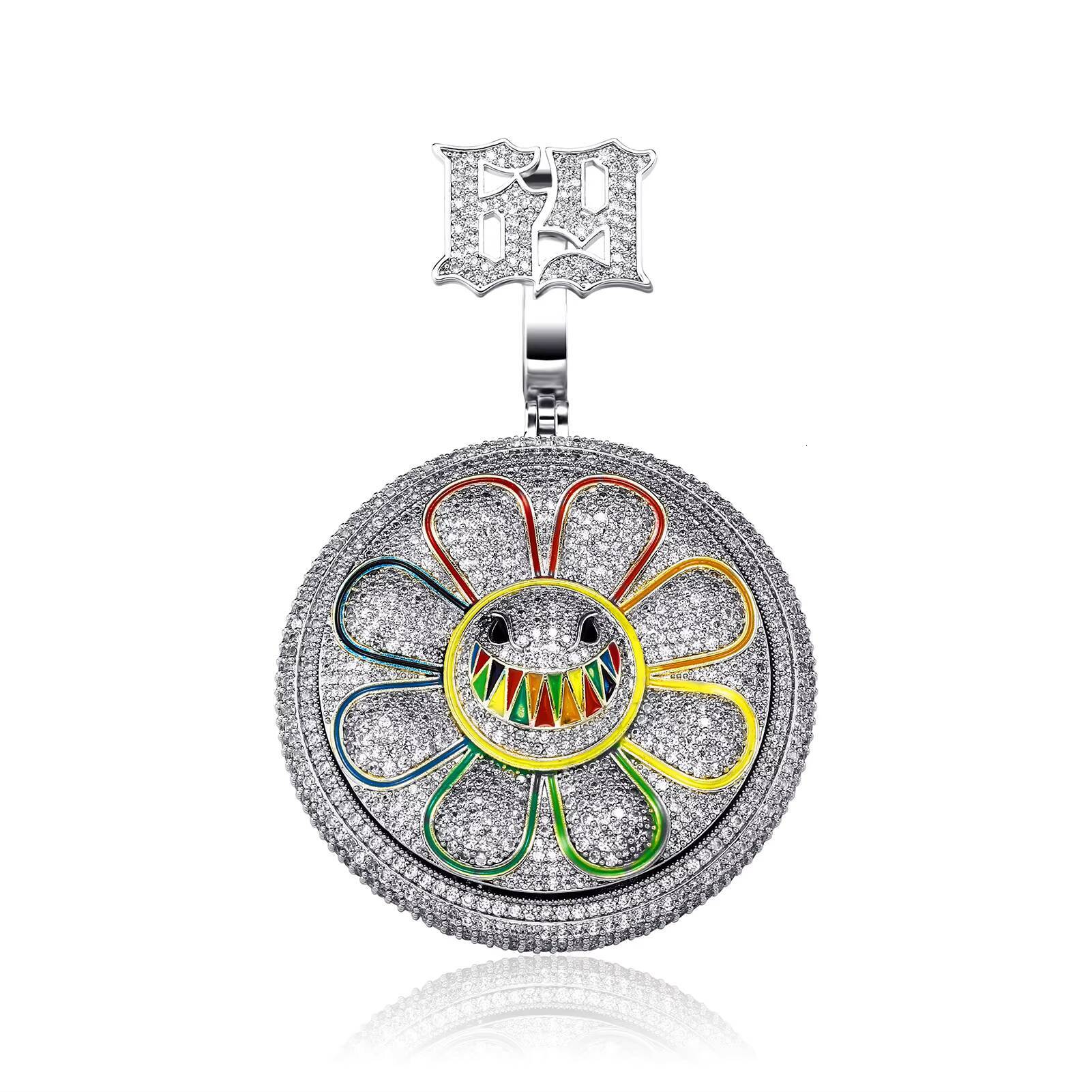 Wholesale Flower Pendant Colorful Zircon 14K Gold Plated Brass Pendant
