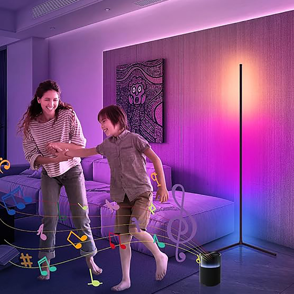 WiFi/Bluetooth Enabled Intelligent LED Standing Light Versatile Multi-Colored Accent for Living Areas & Game Zones-HCP025