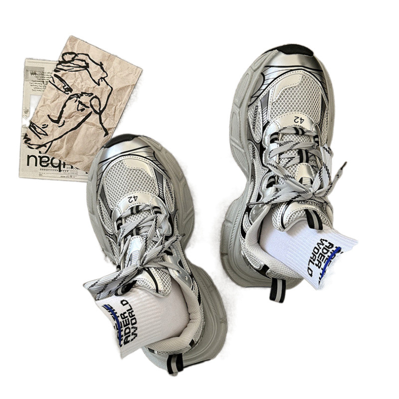 free shipping designer Spring silver thick-soled height-increasing sports shoes with exquisite patterns