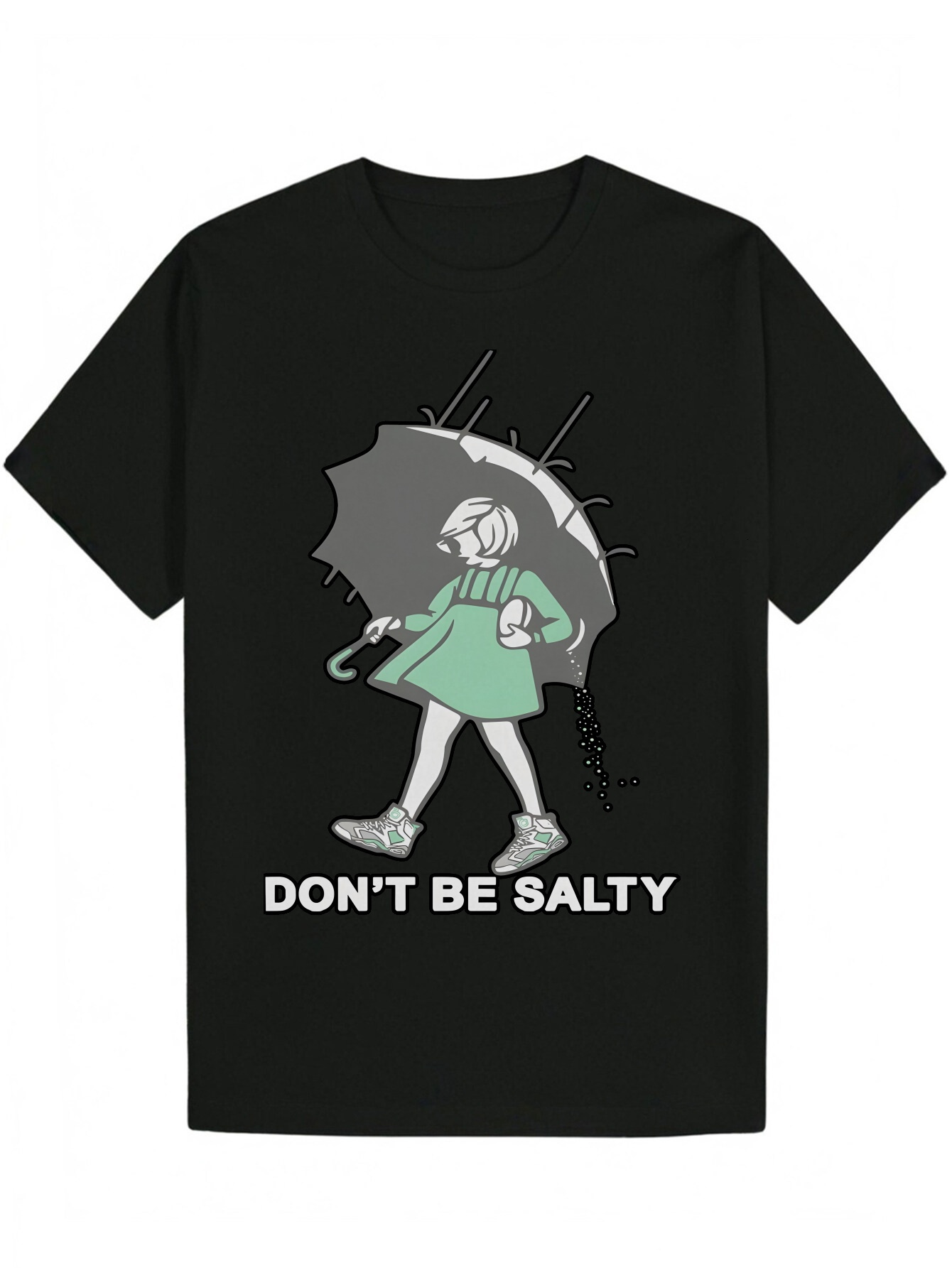 Men's Summer Umbrella - "Don't Be Salty" Text, Lightweight Polyester Fiber, Crew Neck, Regular Fit, Casual Wear Playful Pattern T-
