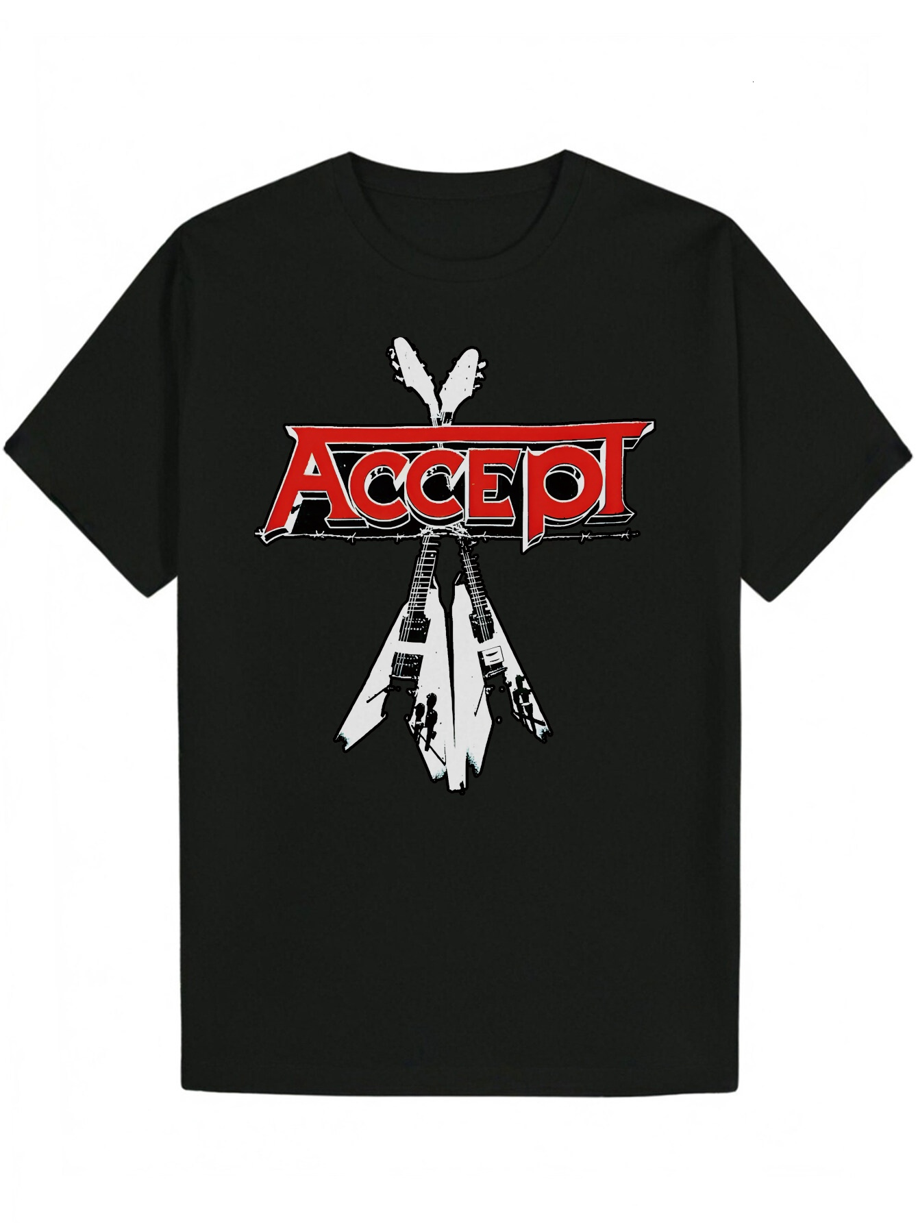 Men's Pattern Bold 'Accept' Text Lightweight Polyester Shirt Suitable for Concerts and Wear Machine Washable Black Top with Red Decorat